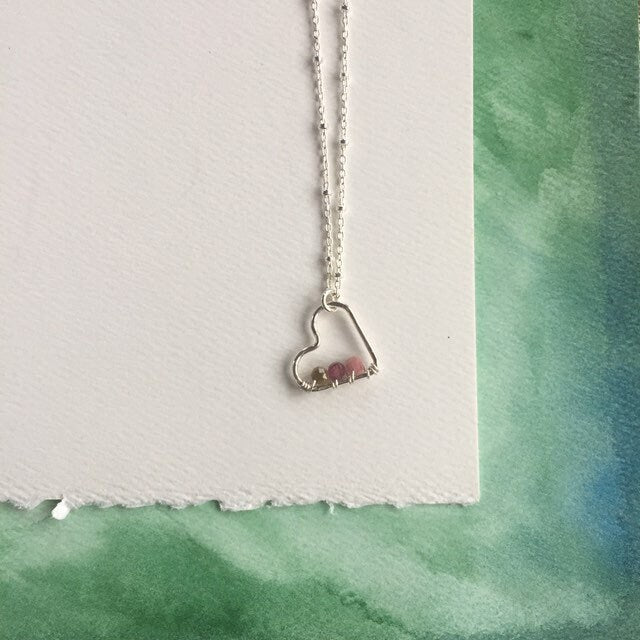 Wire Wrapped Heart Pendant Necklace with Tourmaline