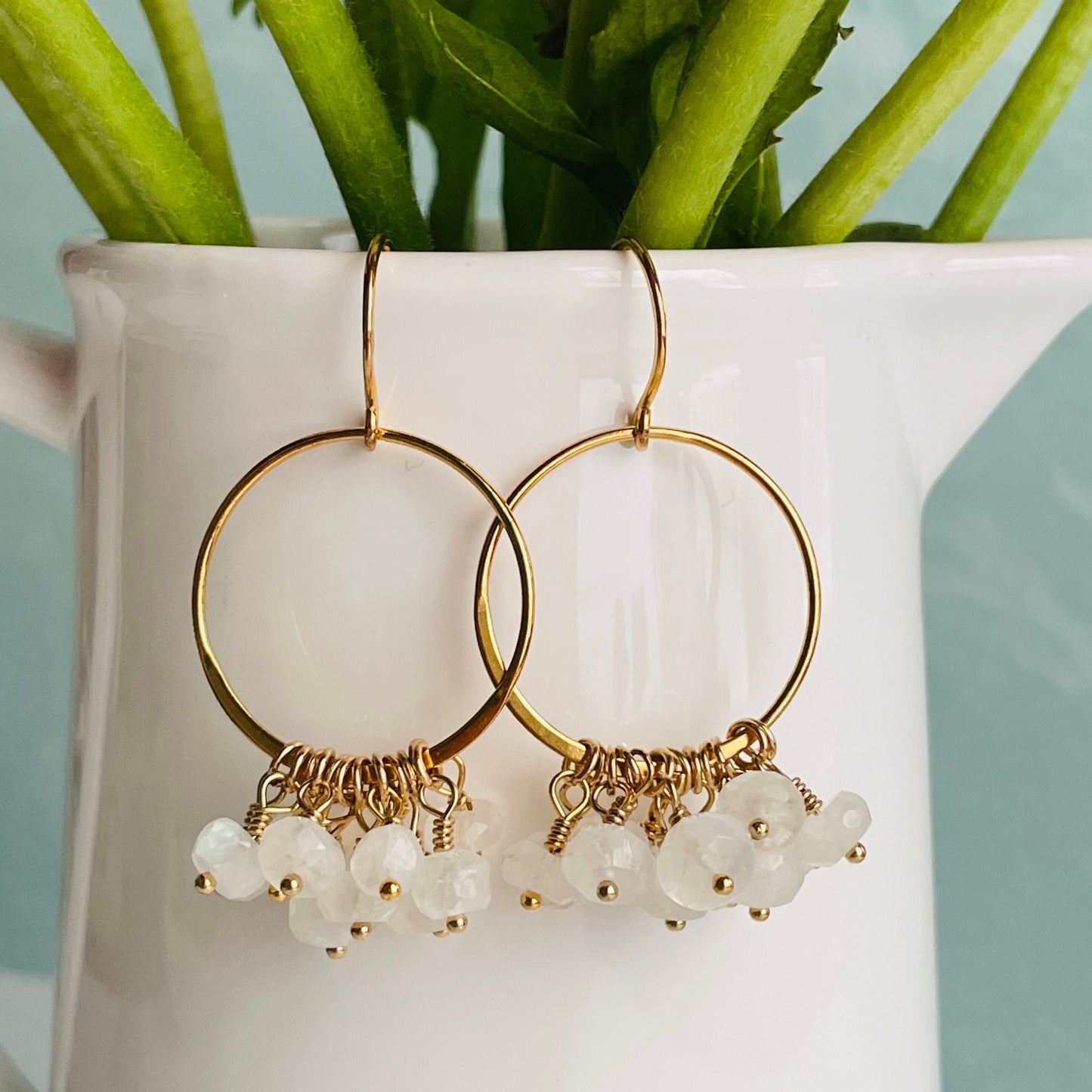 Moonstone and Gold Hoop Earrings