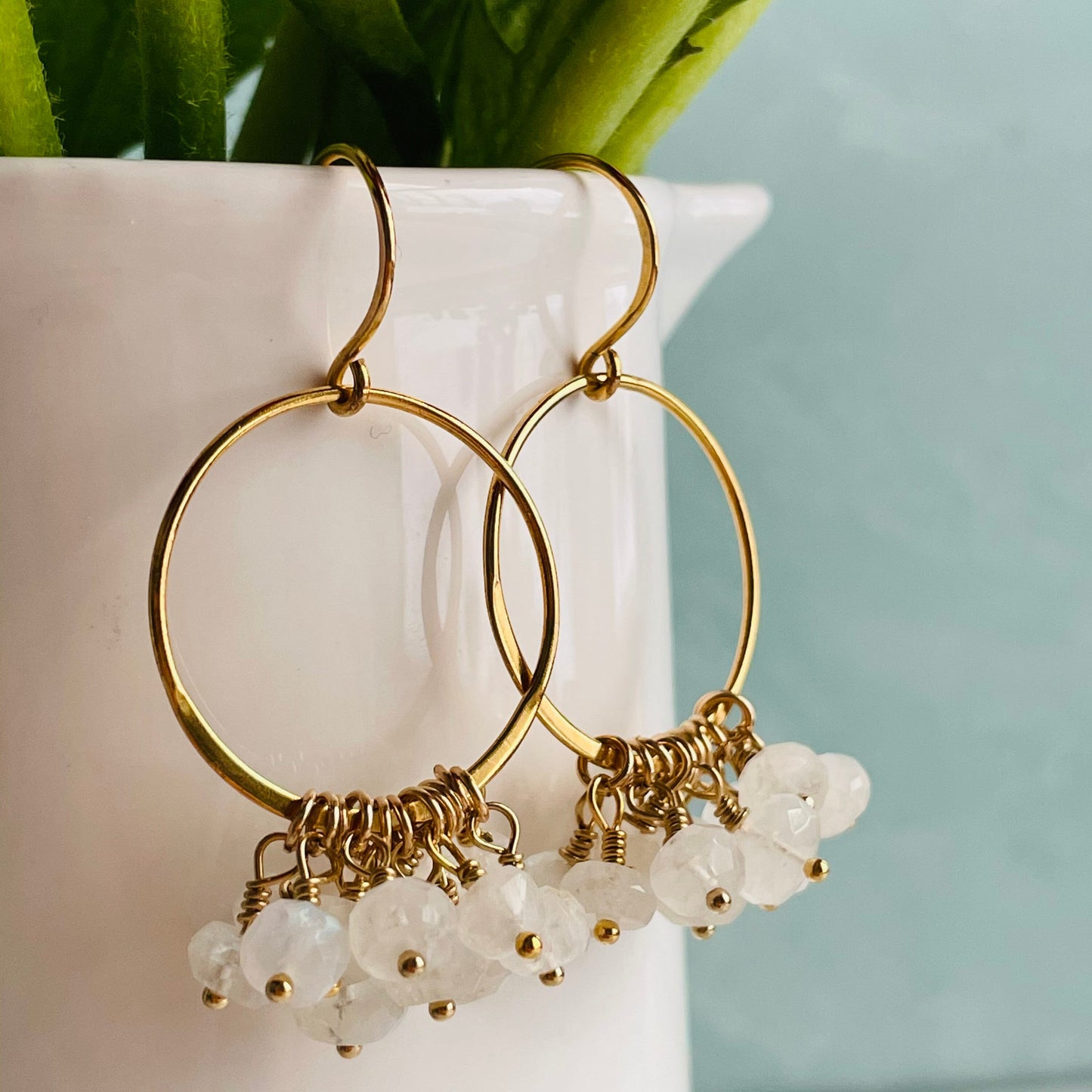 Moonstone and Gold Hoop Earrings