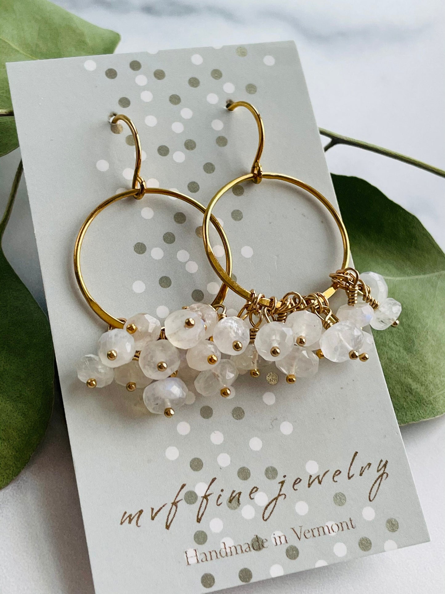 Moonstone and Gold Hoop Earrings