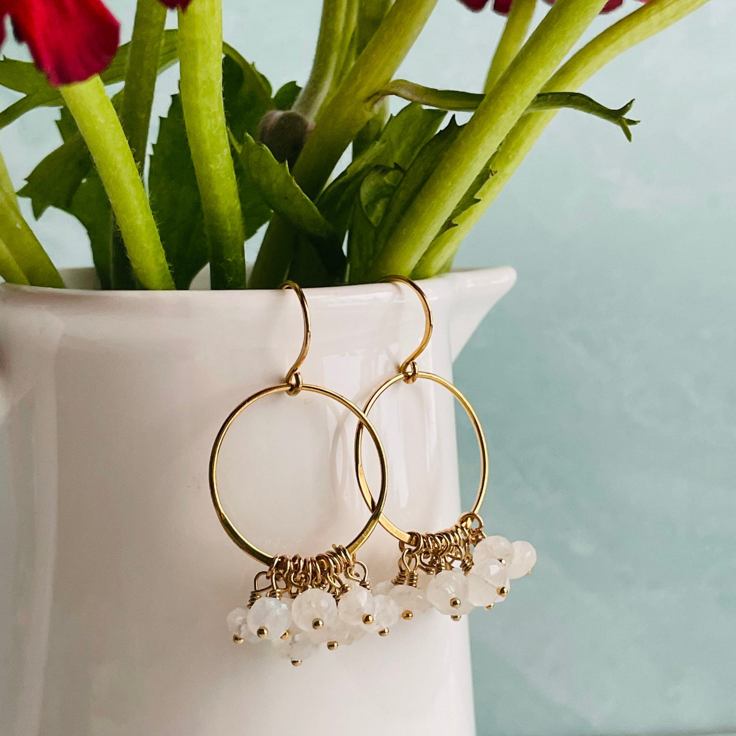 Moonstone and Gold Hoop Earrings