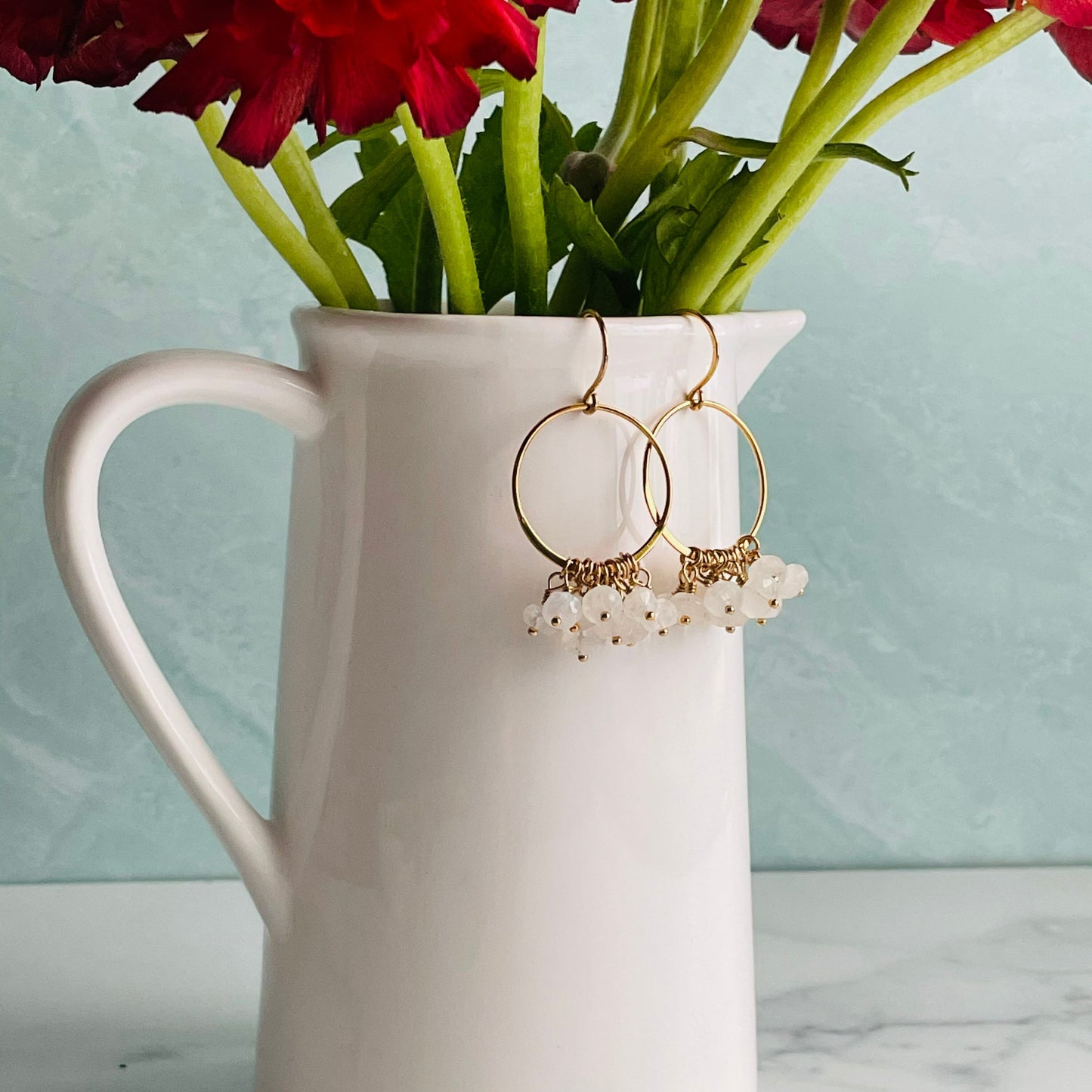 Moonstone and Gold Hoop Earrings