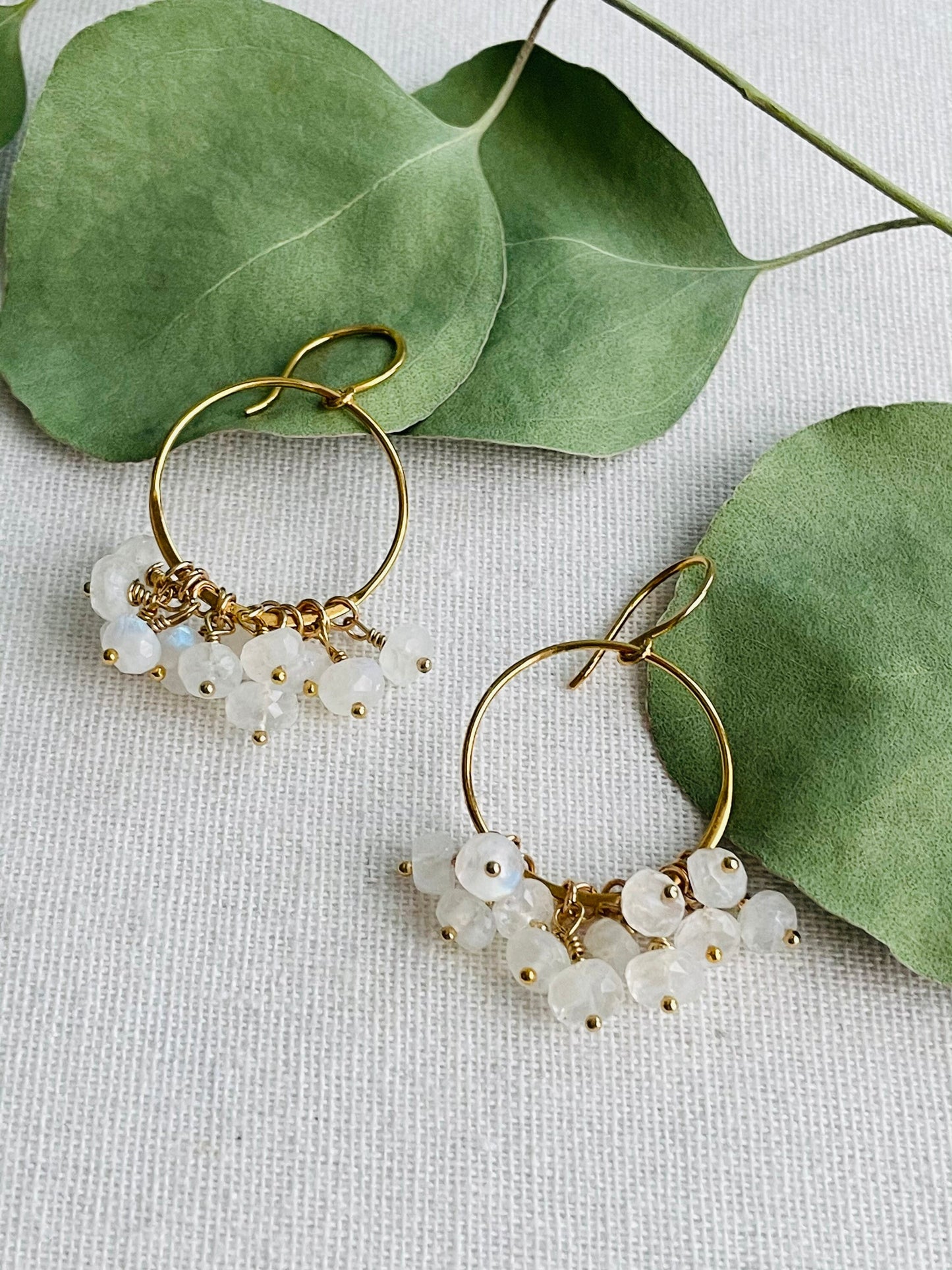 Moonstone and Gold Hoop Earrings