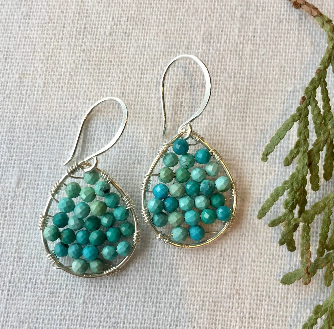 Mini Turquoise and Silver Teardrop Earrings