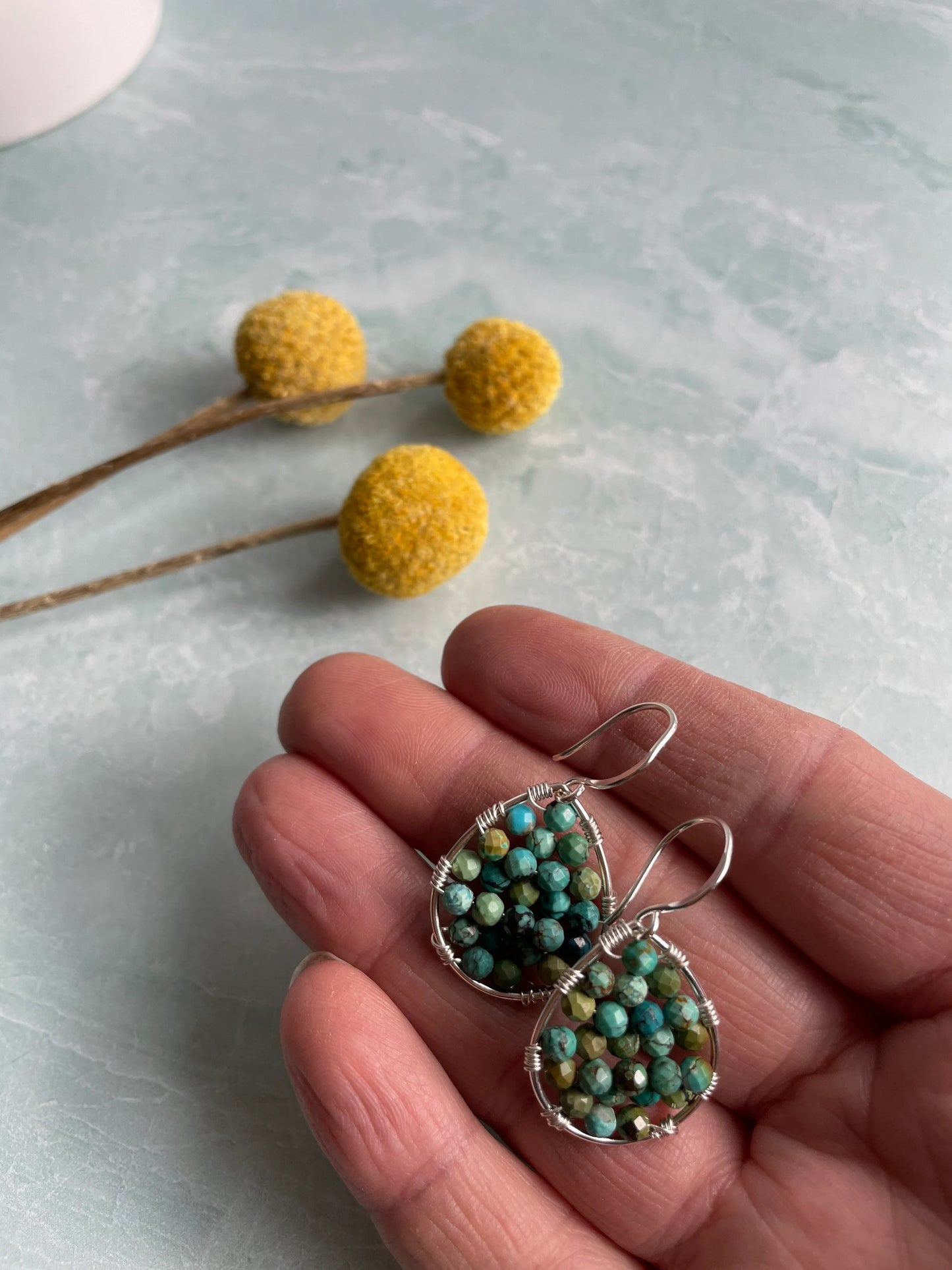 Mini Turquoise and Silver Teardrop Earrings