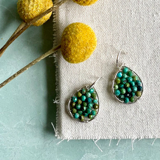 Mini Turquoise and Silver Teardrop Earrings