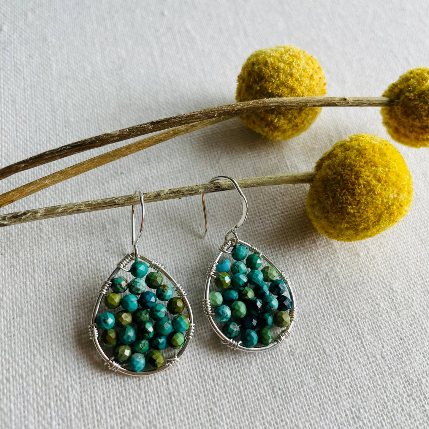 Mini Turquoise and Silver Teardrop Earrings