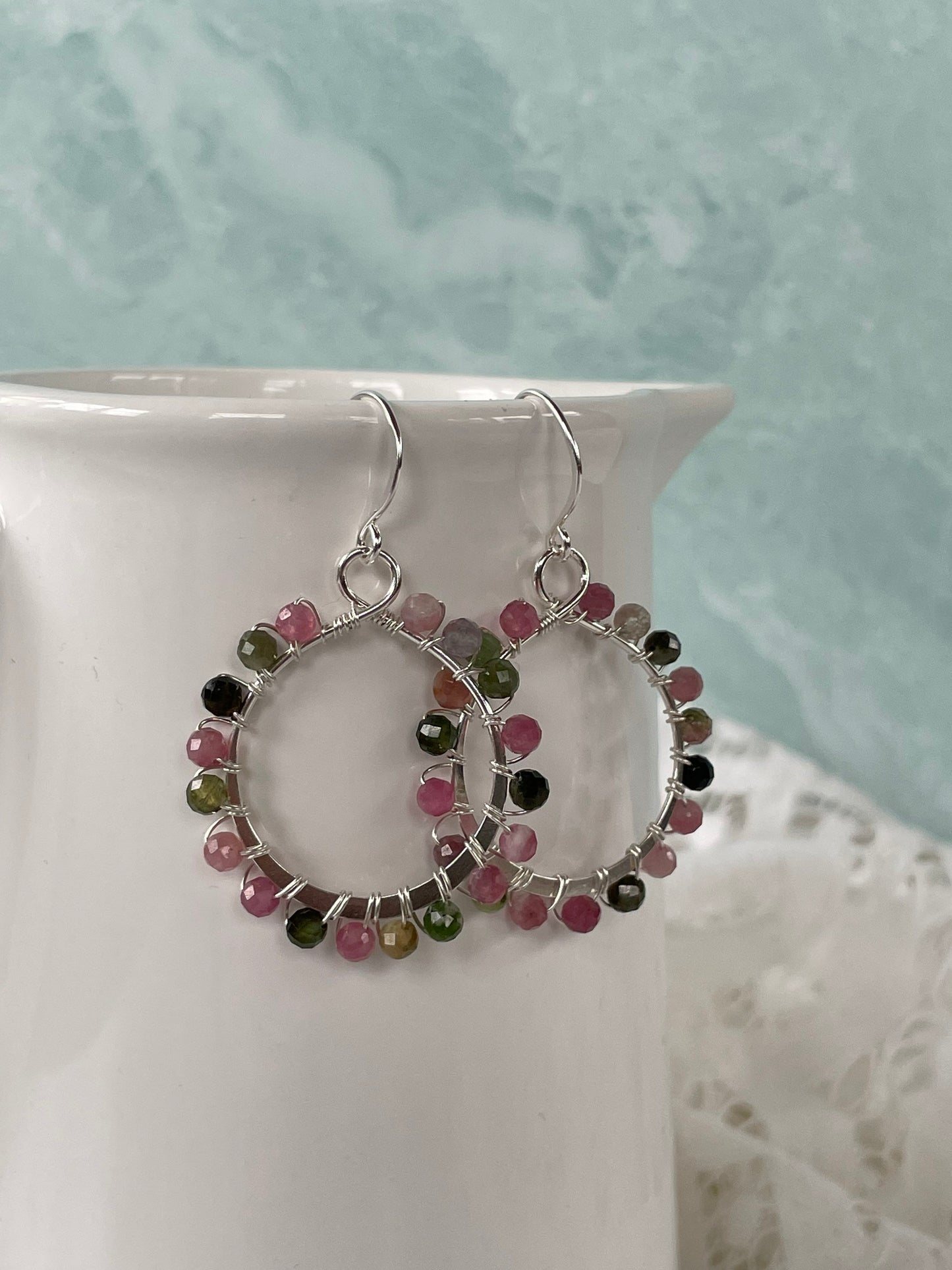 Tourmaline Wire Wrapped Hoop Earrings