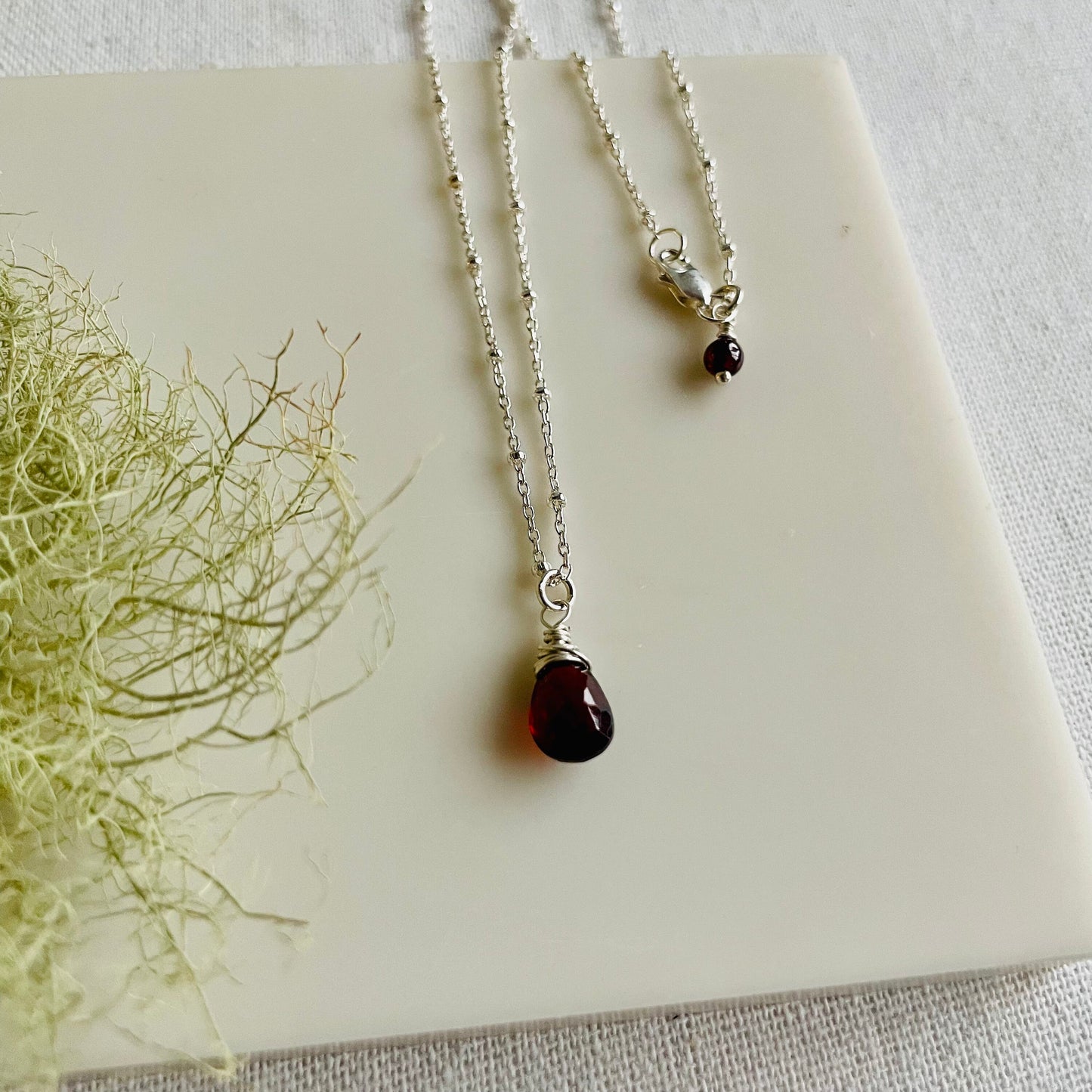 Simple Red Gemstone Briolette/ Teardrop Necklace in Sterling Silver