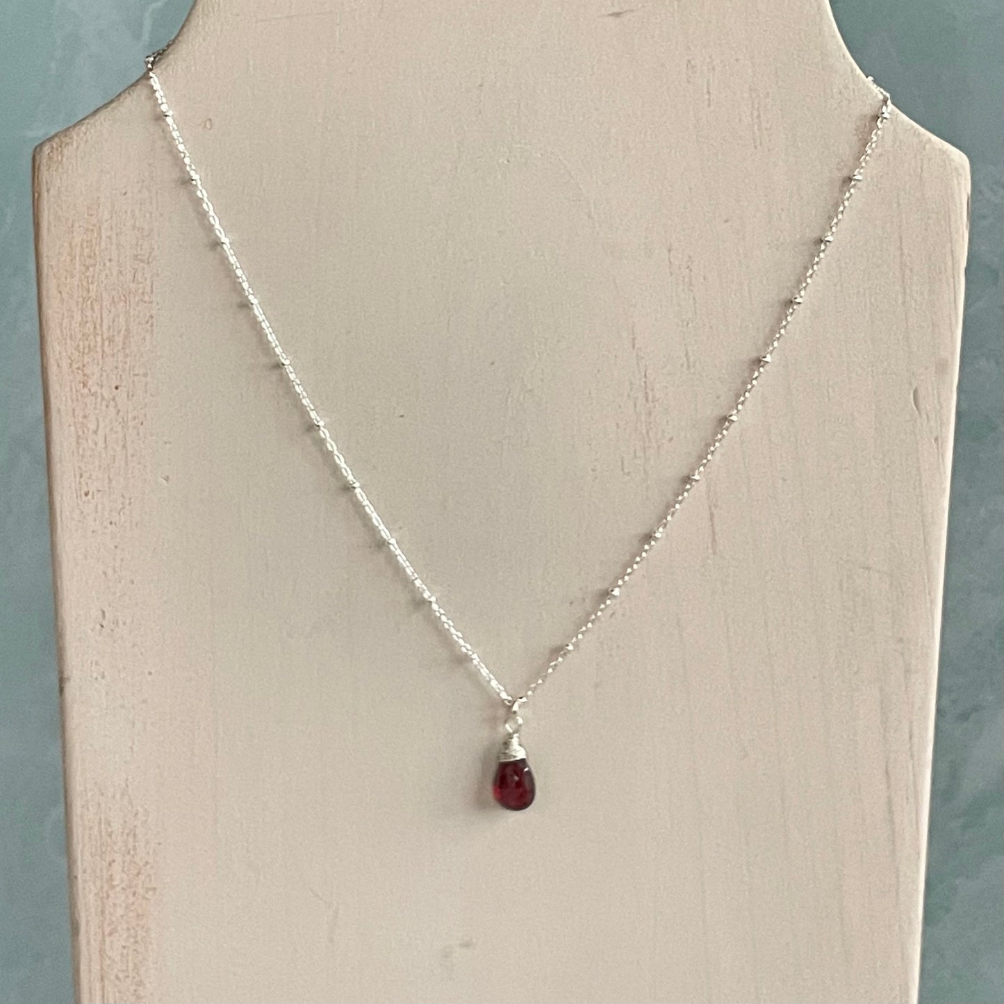 Simple Red Gemstone Briolette/ Teardrop Necklace in Sterling Silver