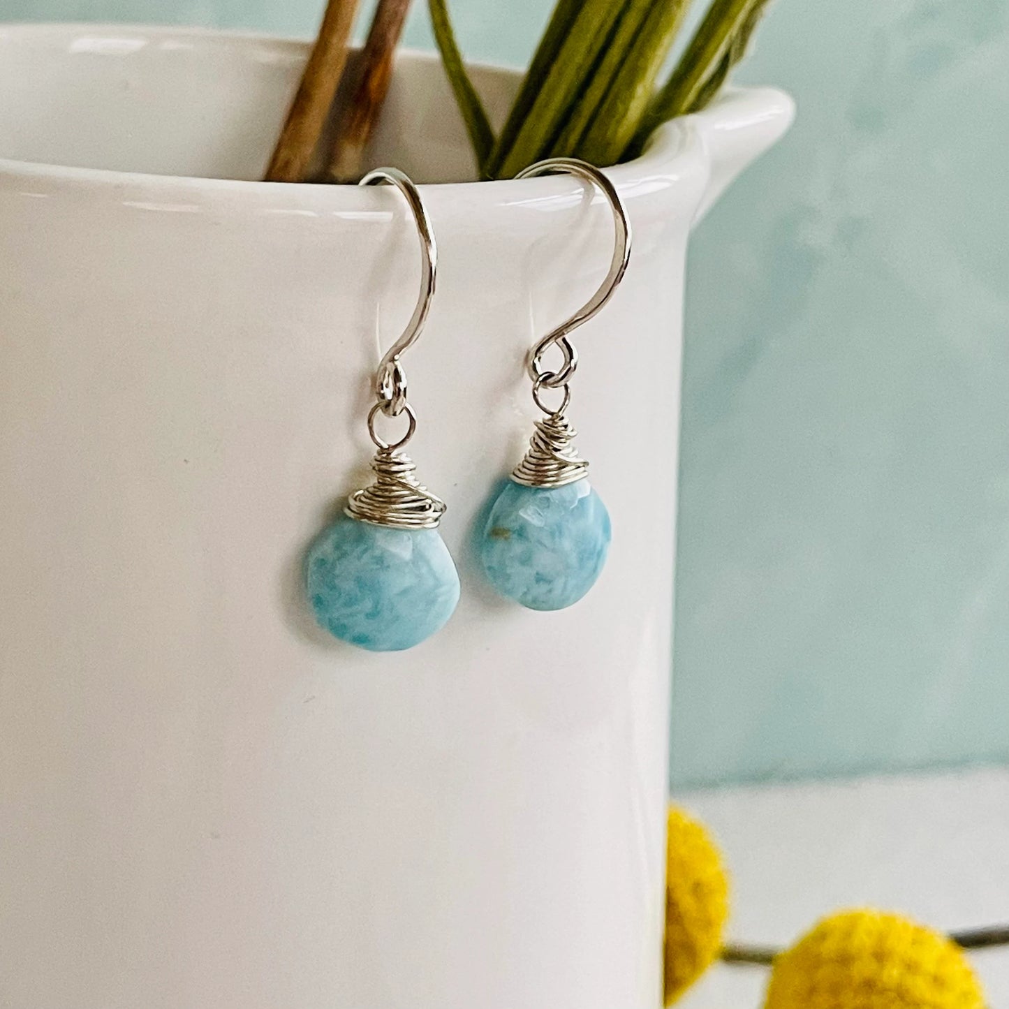 Simple Larimar Drop Earrings