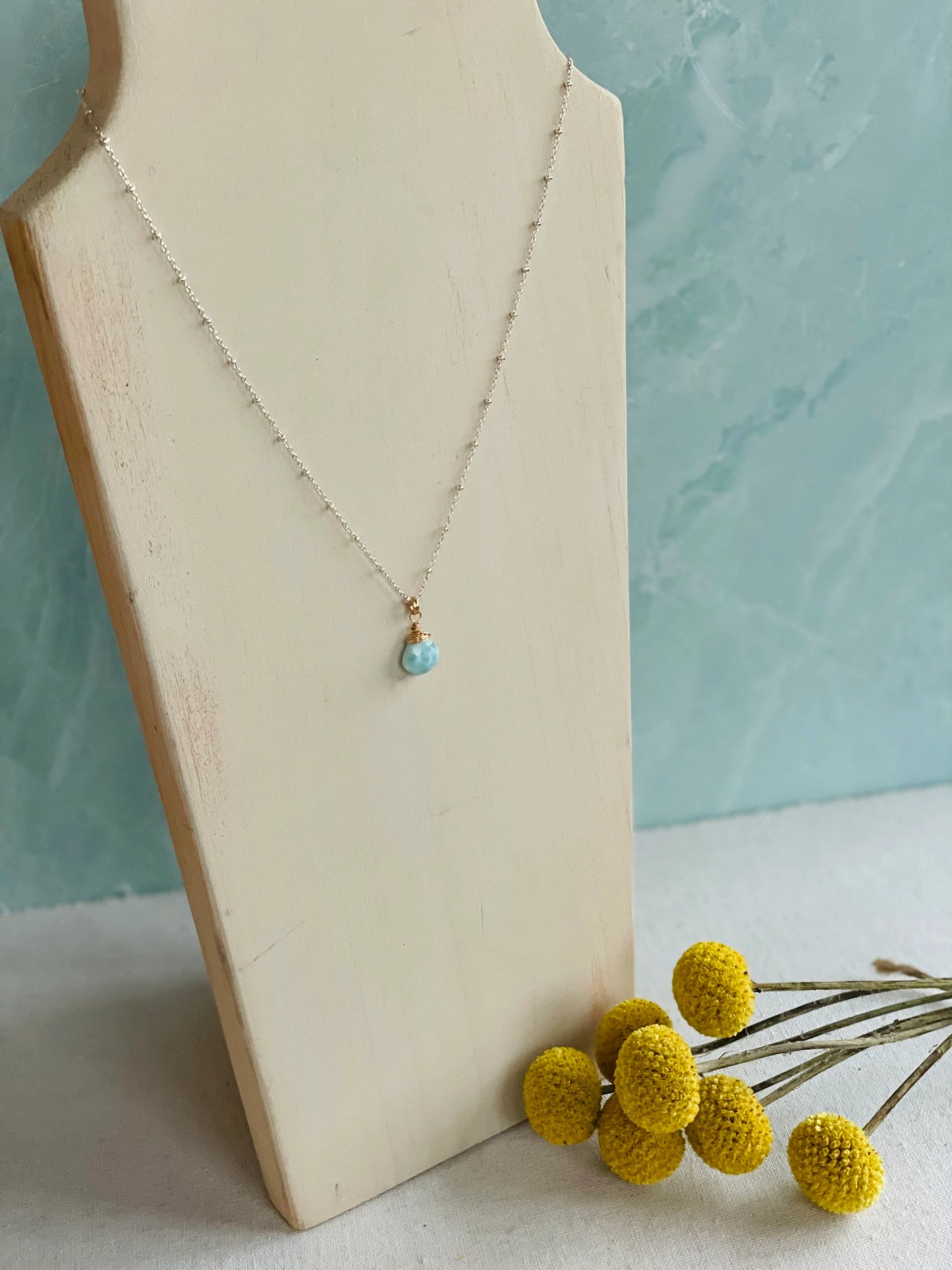 Simple Larimar Briolette/ Teardrop Necklace in Sterling Silver