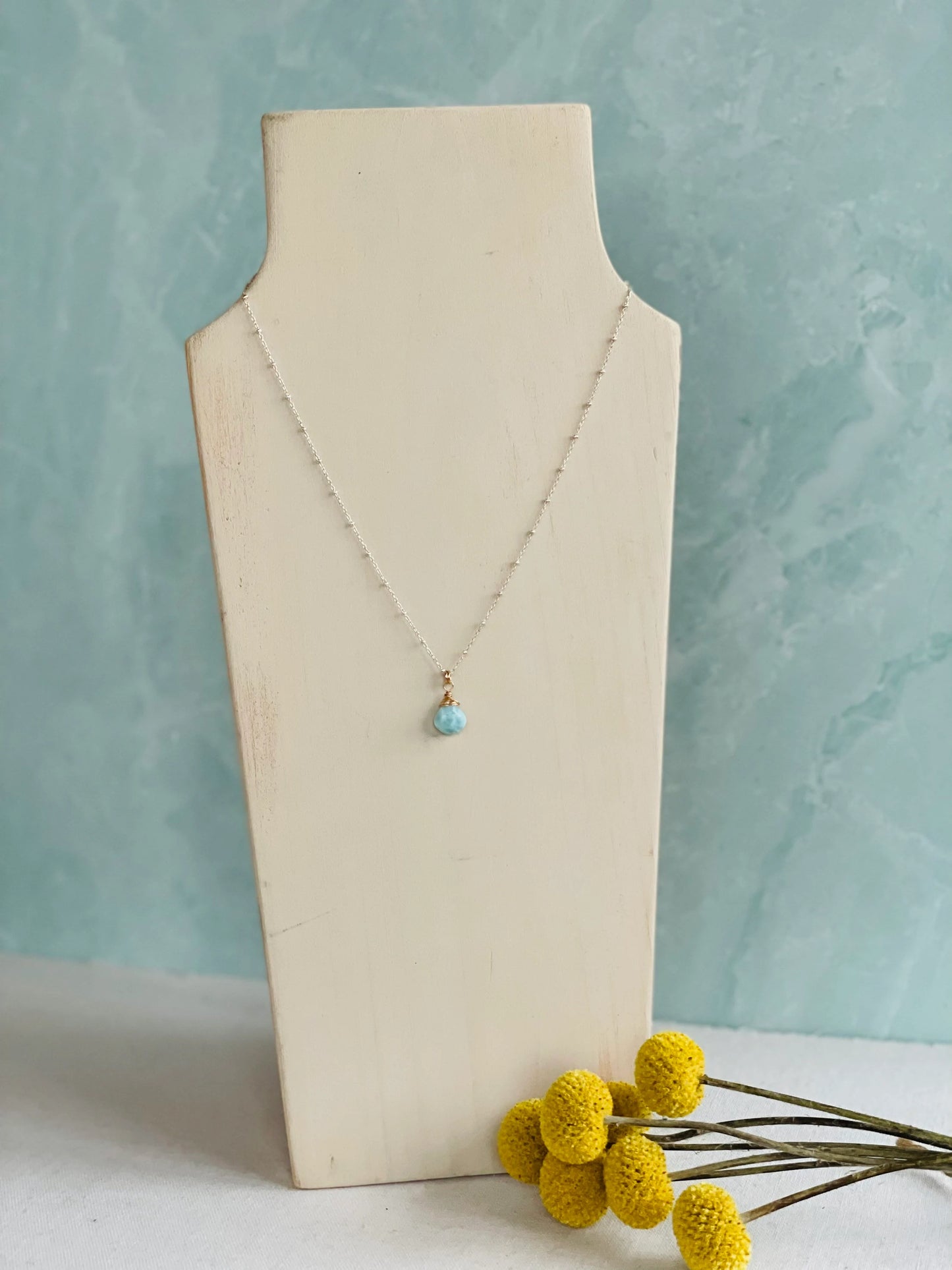 Simple Larimar Briolette/ Teardrop Necklace in Sterling Silver