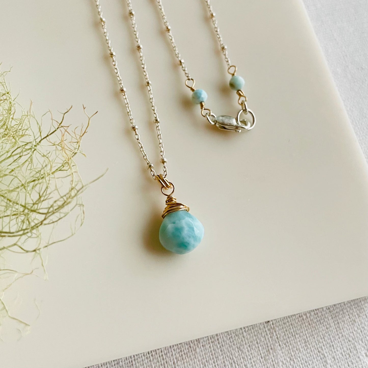 Simple Larimar Briolette/ Teardrop Necklace in Sterling Silver