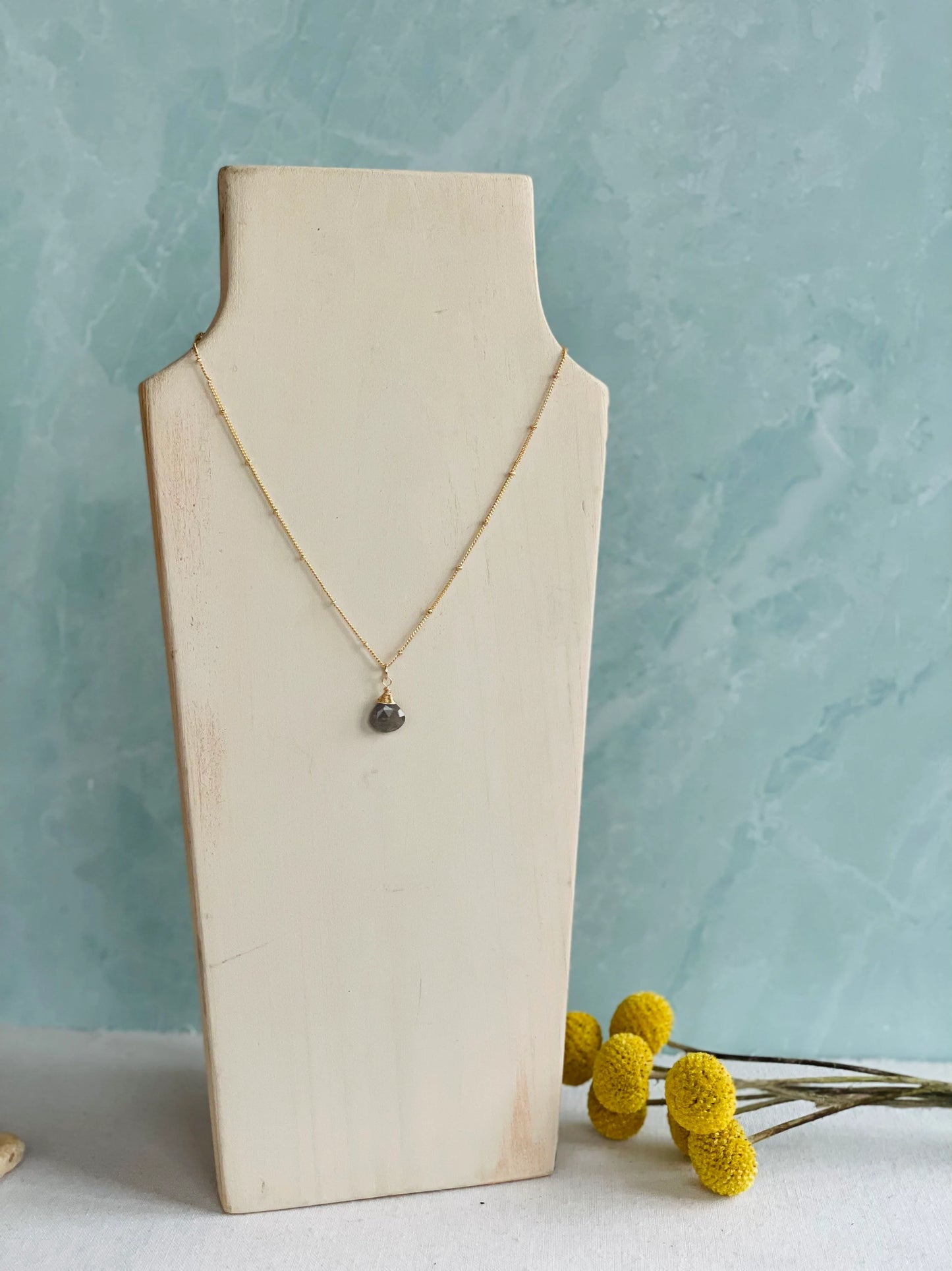 Simple Labradorite Briolette/ Teardrop Necklace in Gold