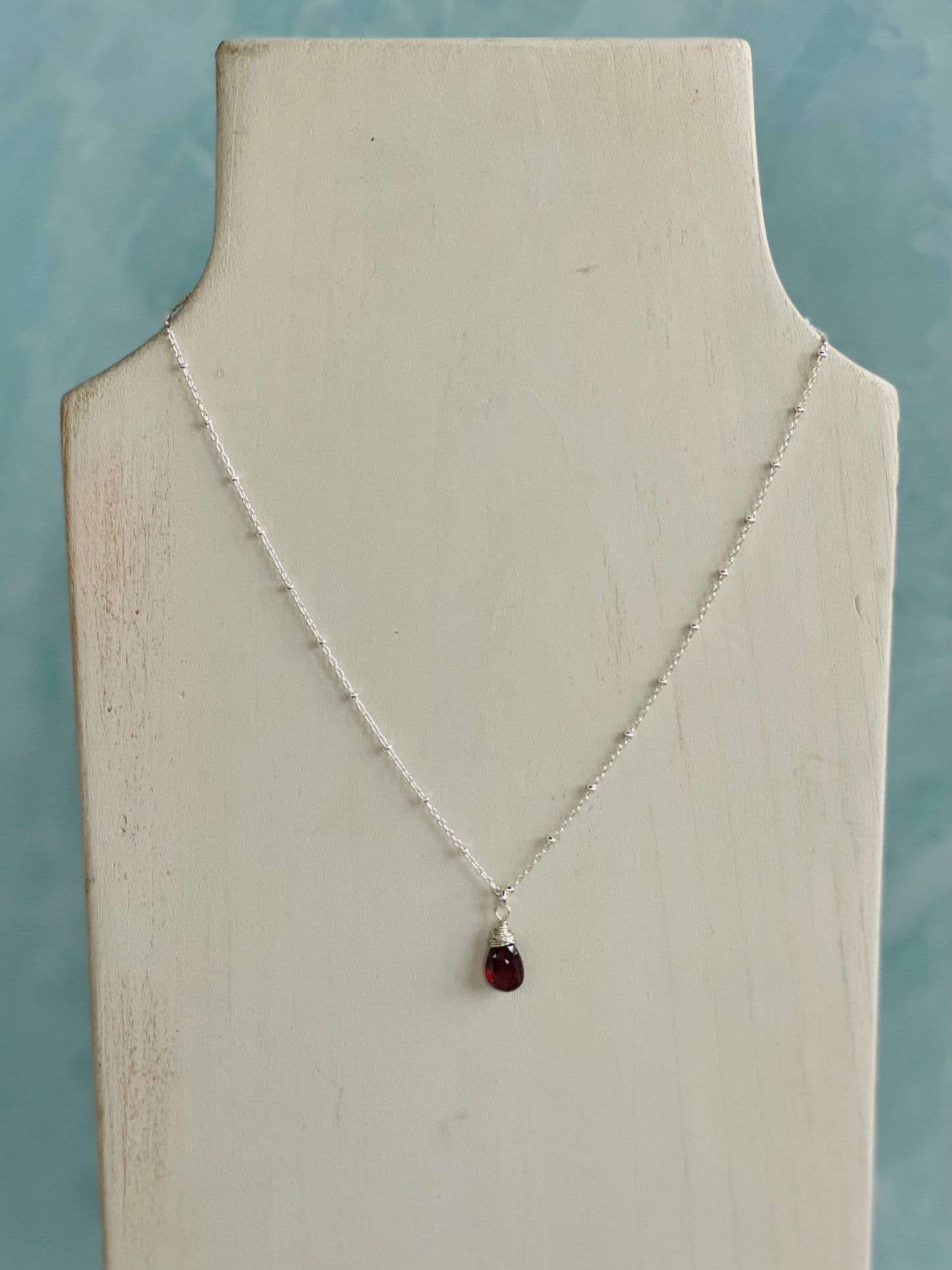 Simple Red Gemstone Briolette/ Teardrop Necklace in Sterling Silver