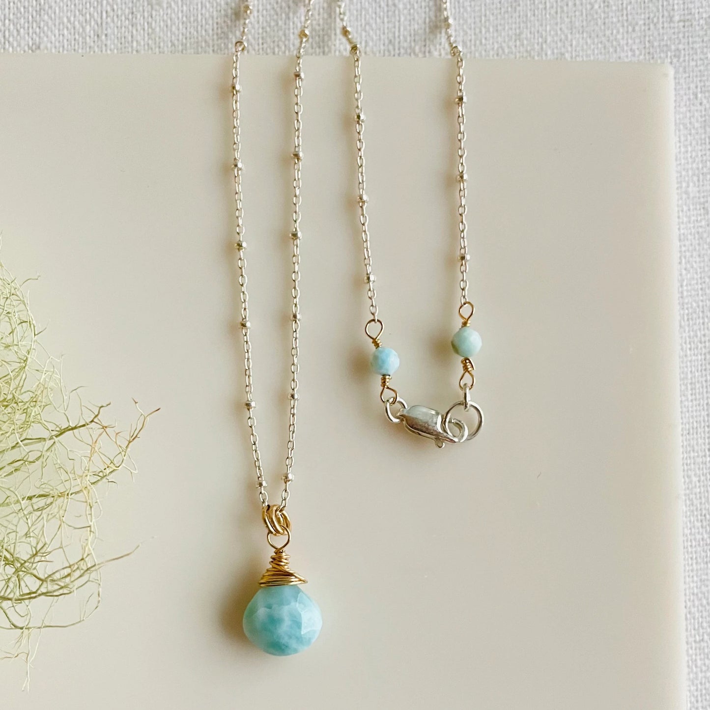 Simple Larimar Briolette/ Teardrop Necklace in Sterling Silver