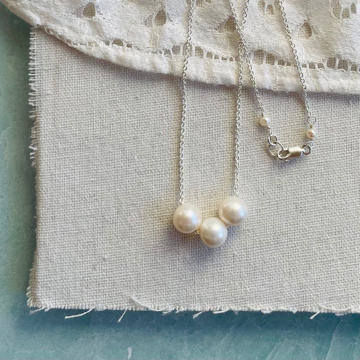 Triple Floating Pearl Necklace in White