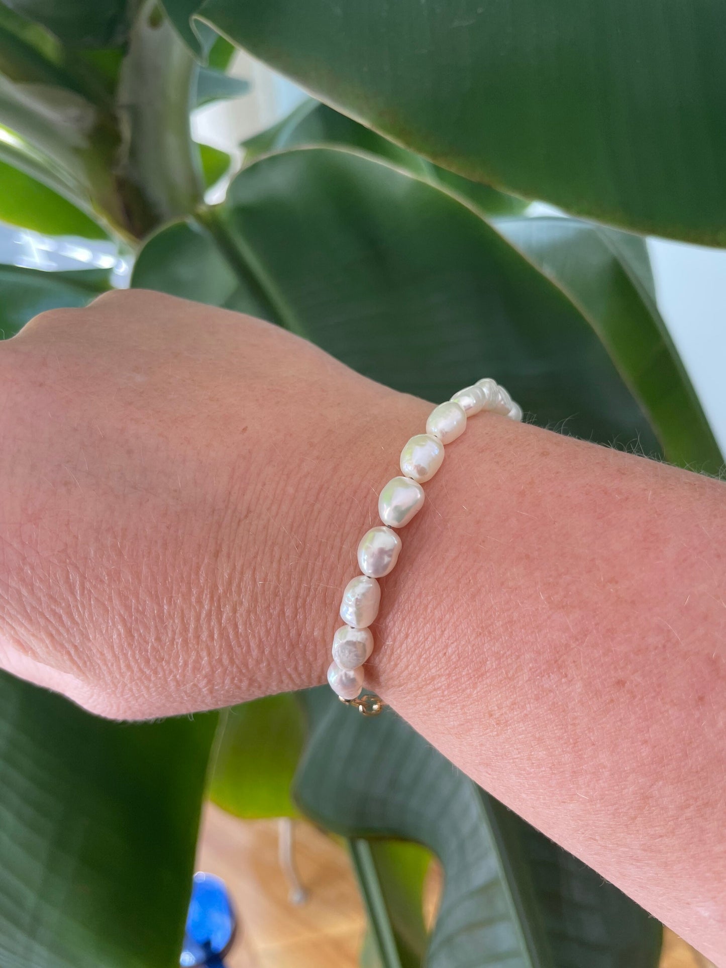 Paperclip Chain and White Pearl Bracelet