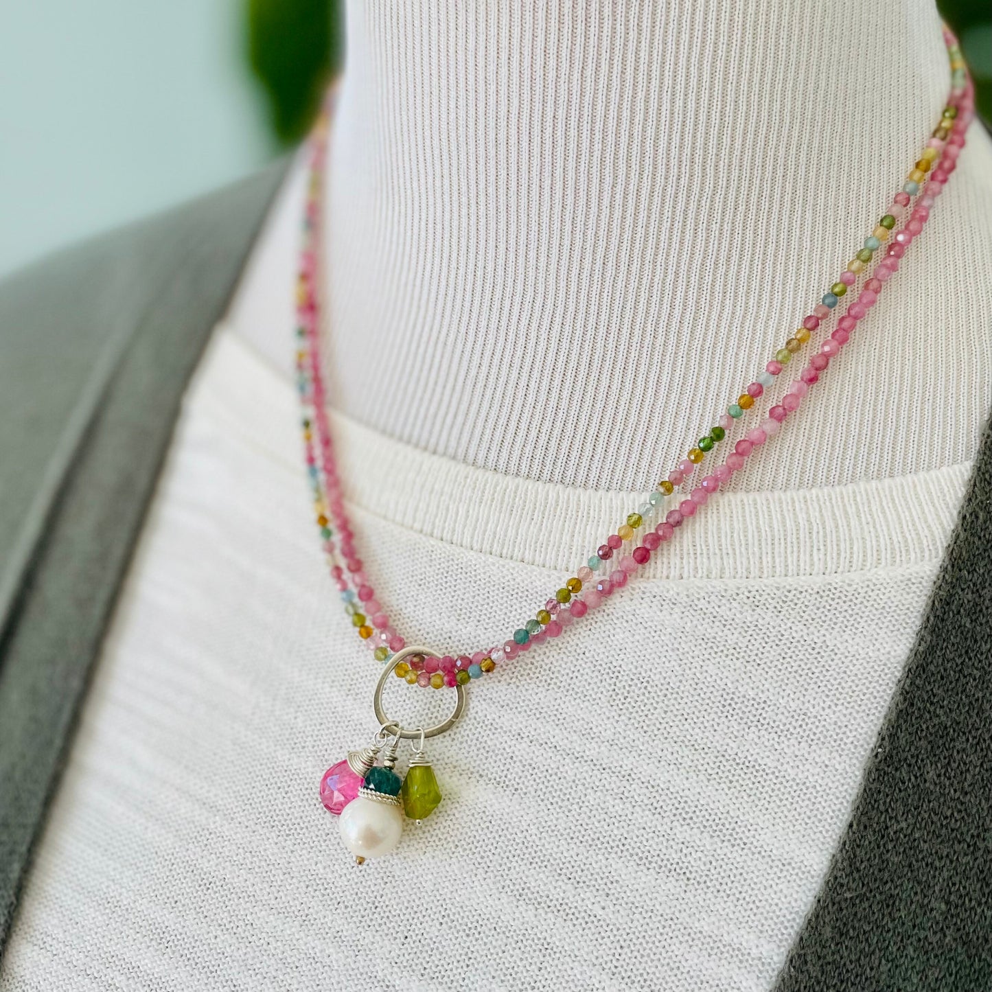 Tourmaline and Mixed Gemstone Pendant Necklace