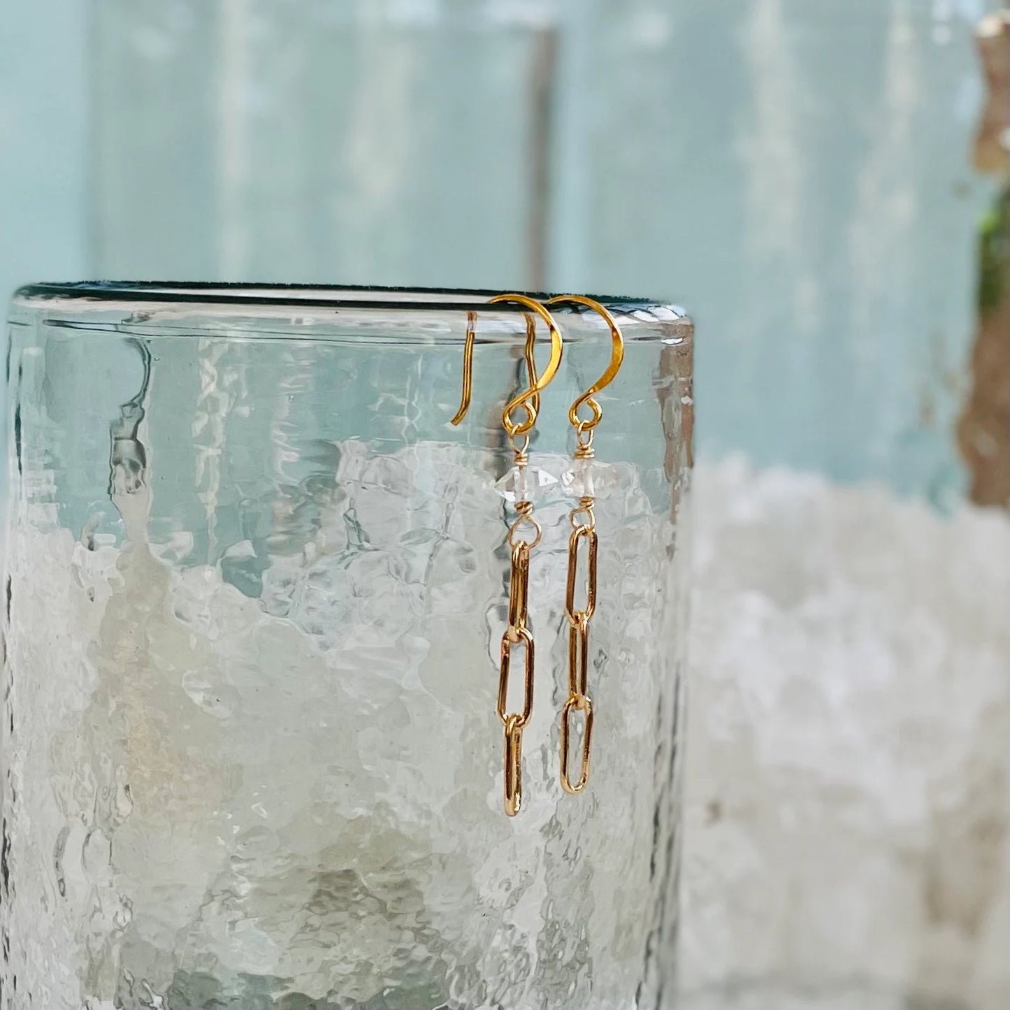 Triple Link Paperclip Chain and Herkimer Diamond Earrings