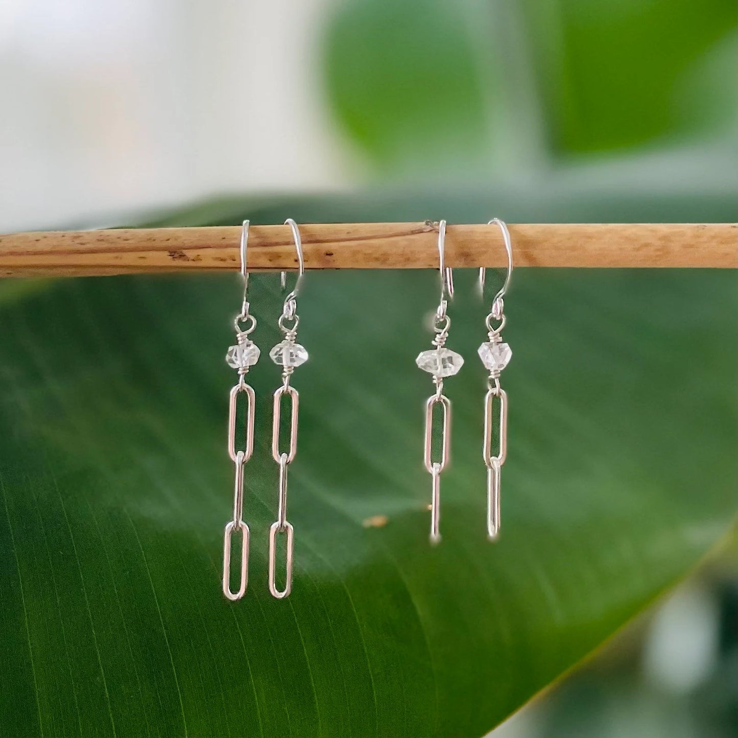 Triple Link Paperclip Chain and Herkimer Diamond Earrings