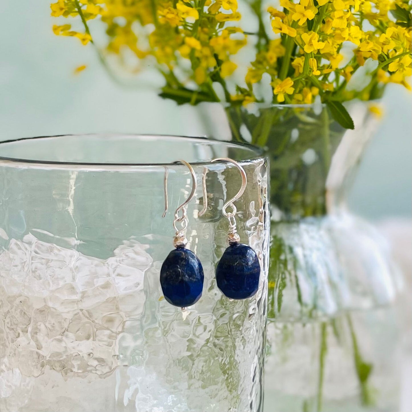 Simple Lapis Nugget Drop Earrings in Silver