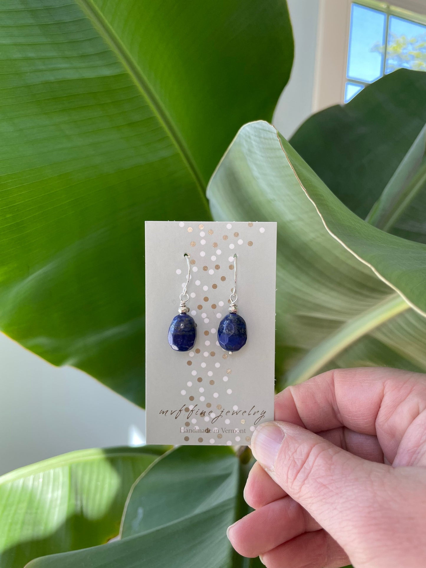 Simple Lapis Nugget Drop Earrings in Silver