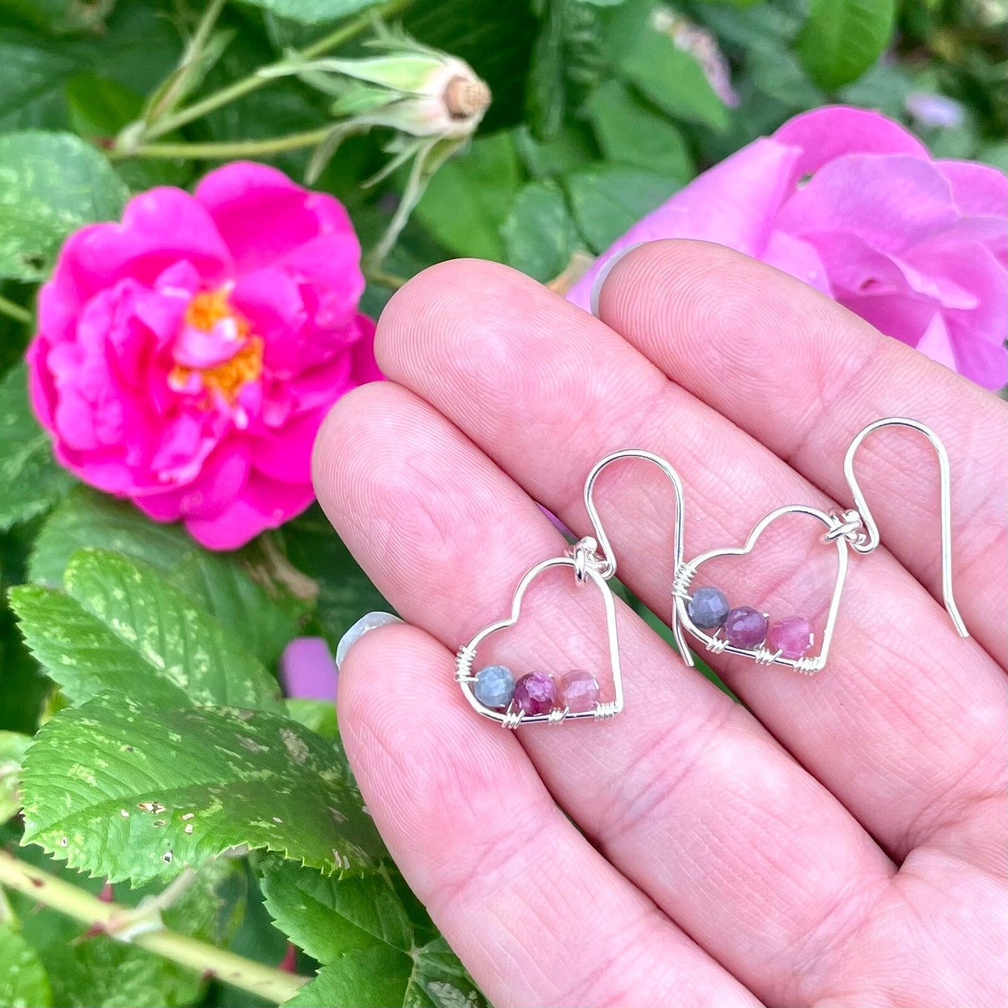 Silver Heart Earrings with Tourmaline