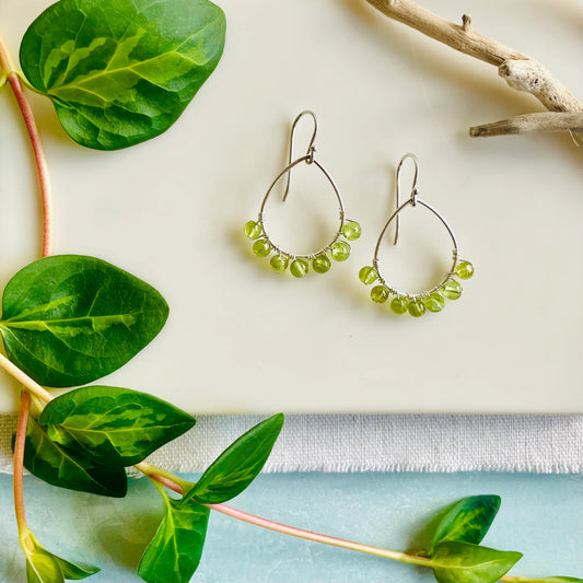 Mini Teardrop Hoop Earrings in Peridot and Silver