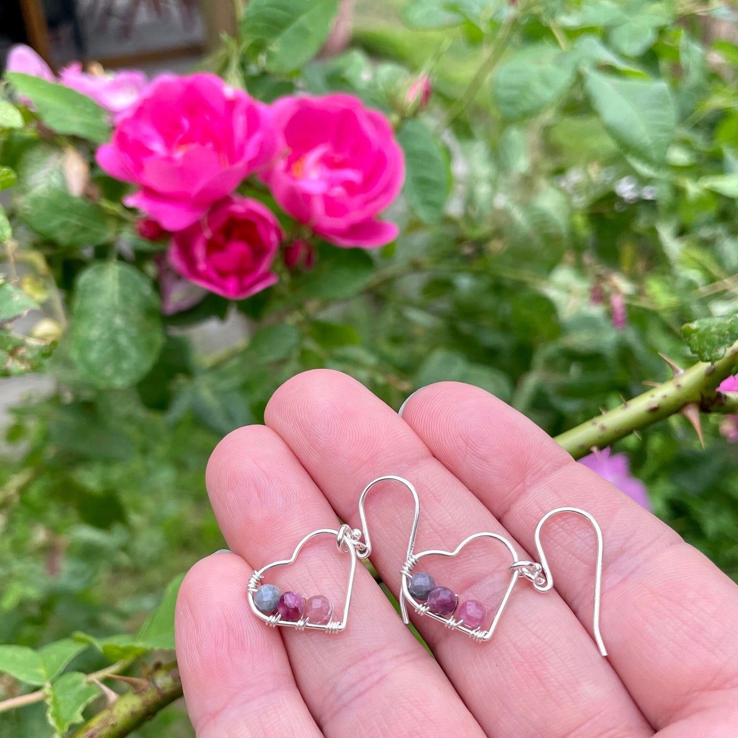 Silver Heart Earrings with Tourmaline