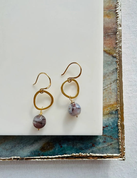 Botswana Agate Circle Drop Earrings