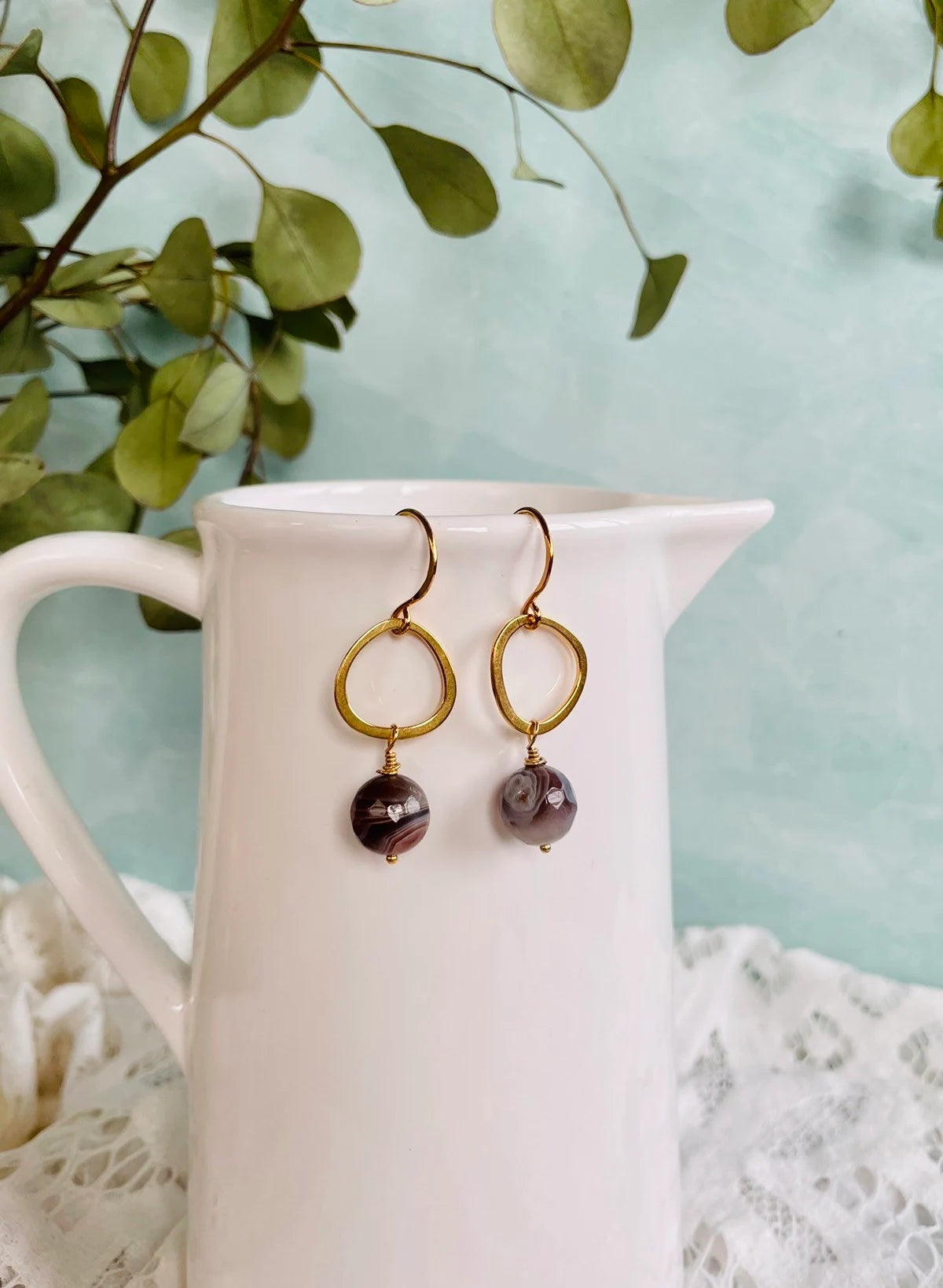 Botswana Agate Circle Drop Earrings