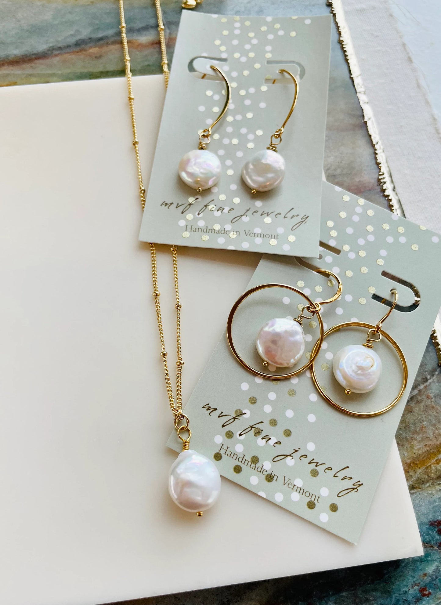 White Coin Pearl Hoop Earrings