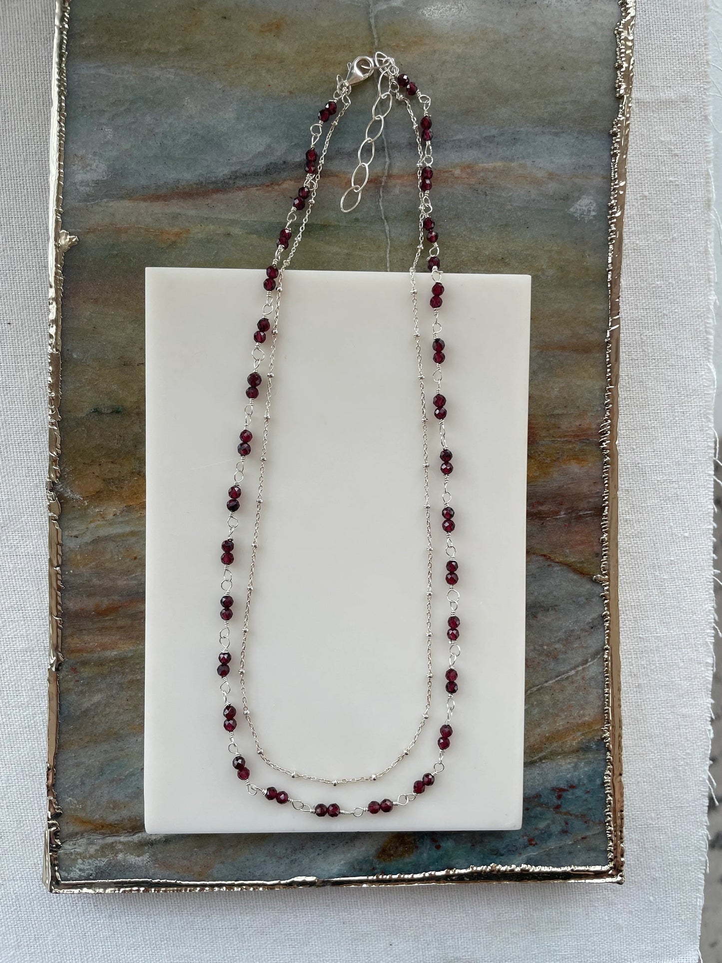 Layered Garnet and Silver Chain Necklace