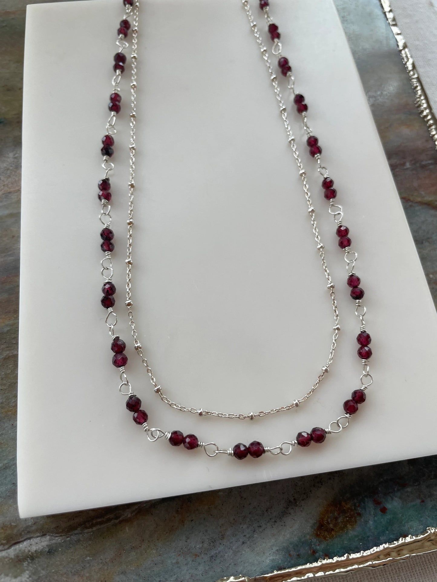 Layered Garnet and Silver Chain Necklace