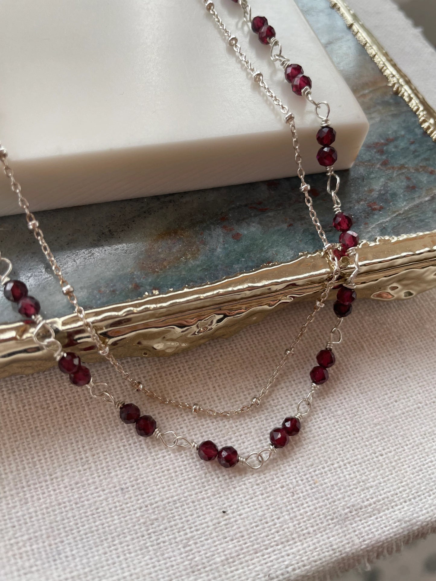 Layered Garnet and Silver Chain Necklace