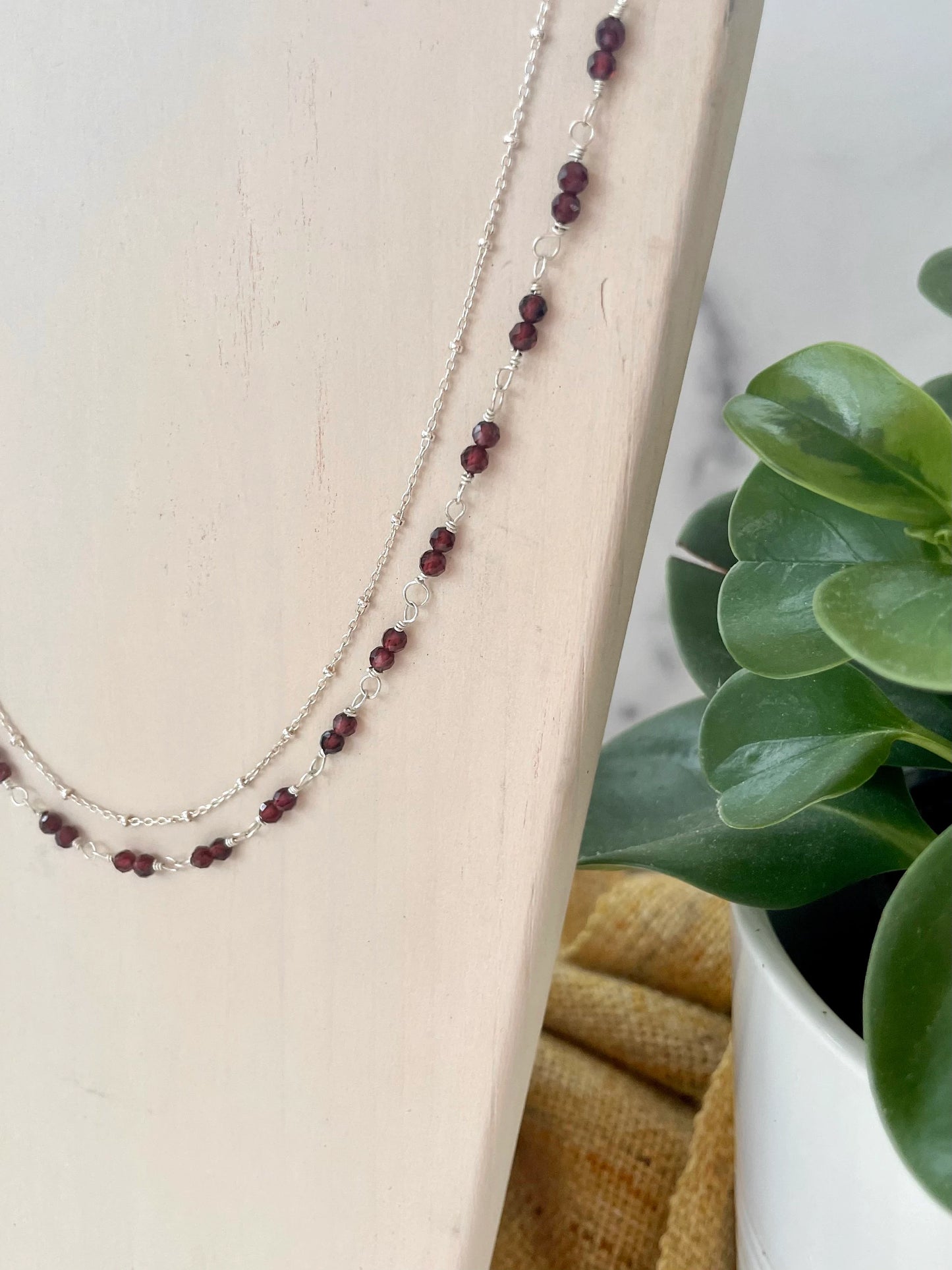 Layered Garnet and Silver Chain Necklace