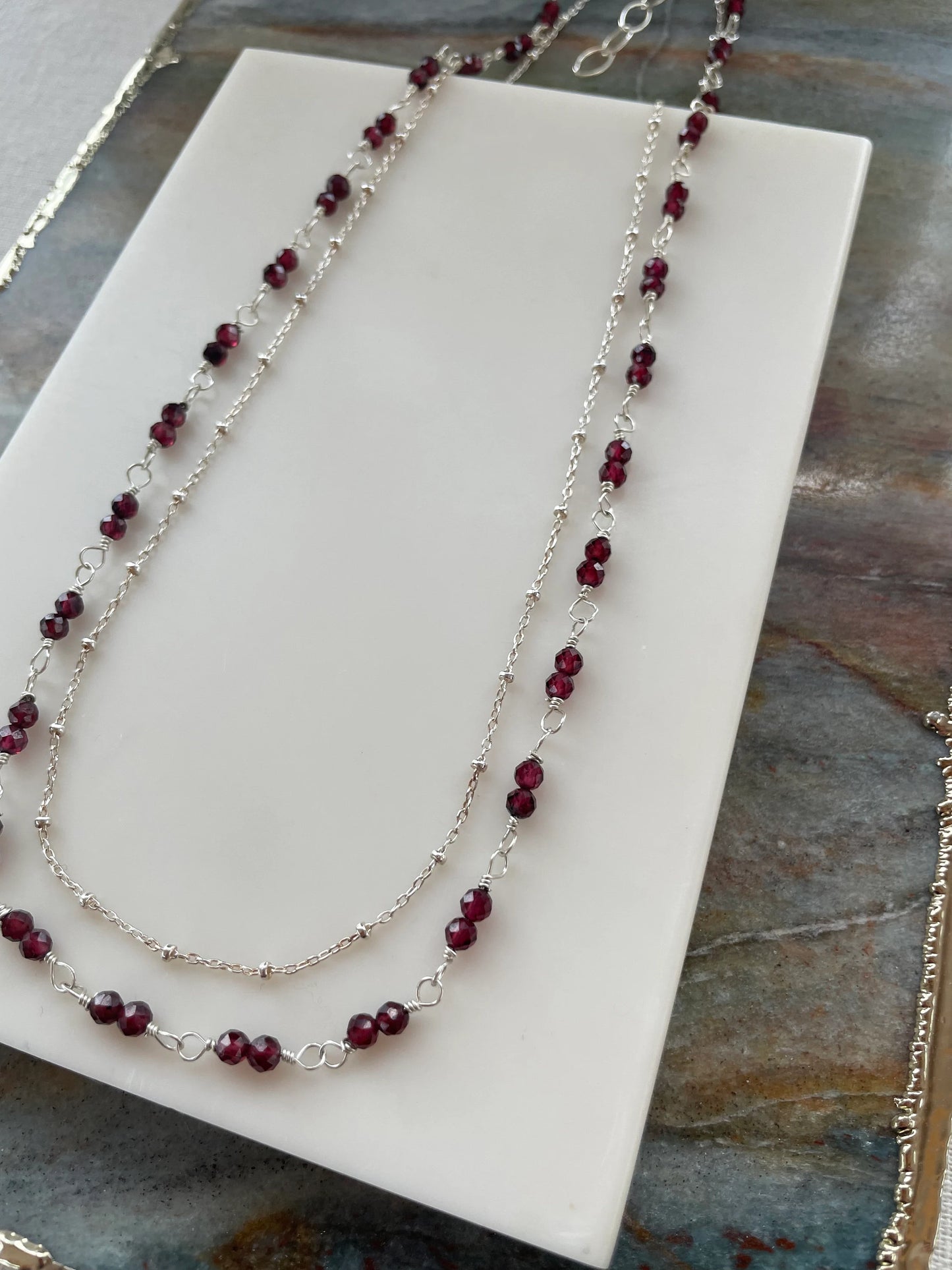 Layered Garnet and Silver Chain Necklace