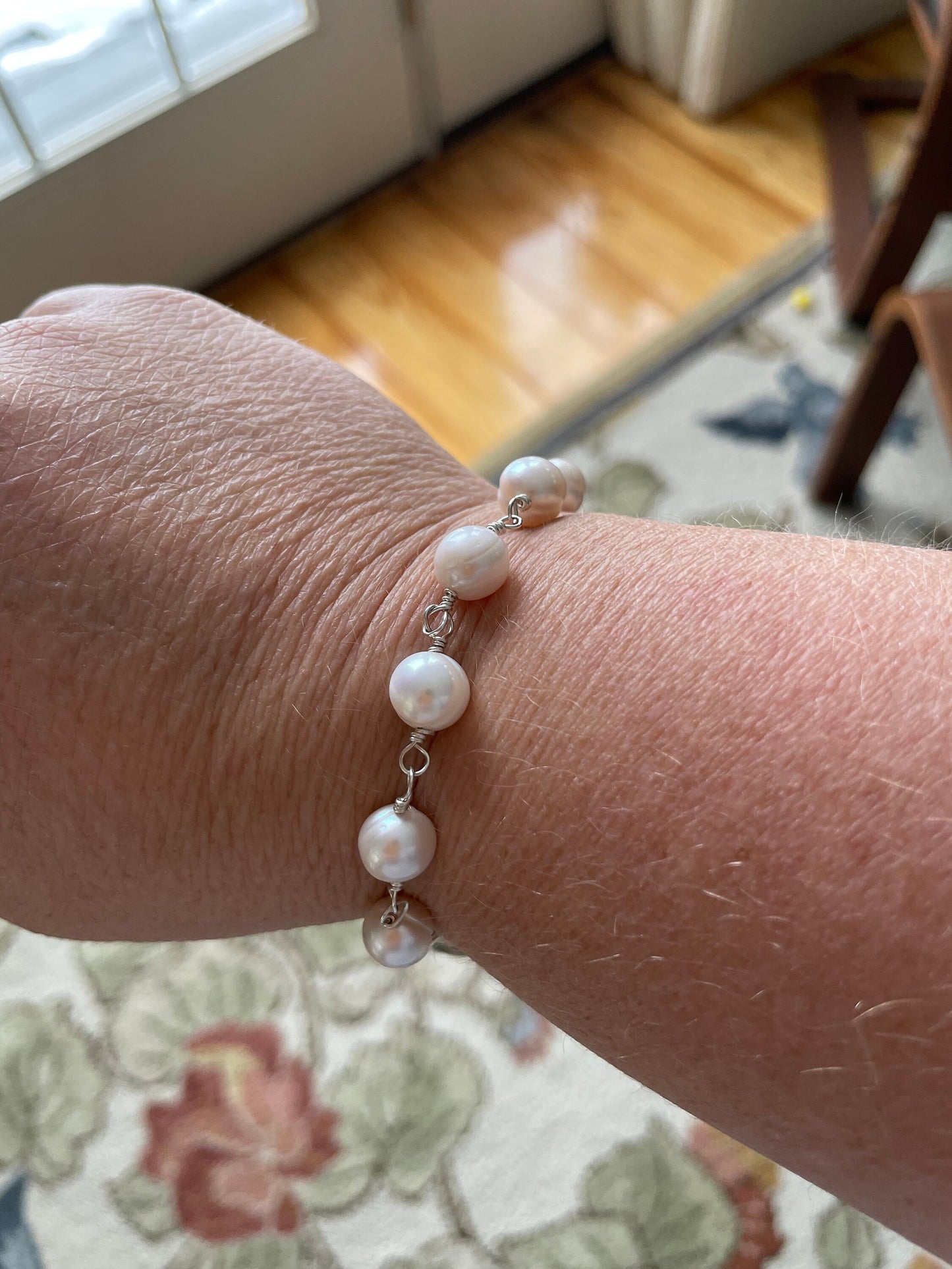 White Pearl and Labradorite Linked Bracelet