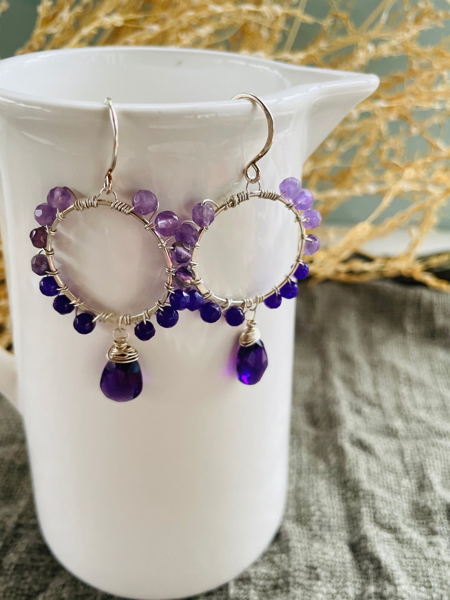 Purple Ombré Gemstone Hoop Earrings