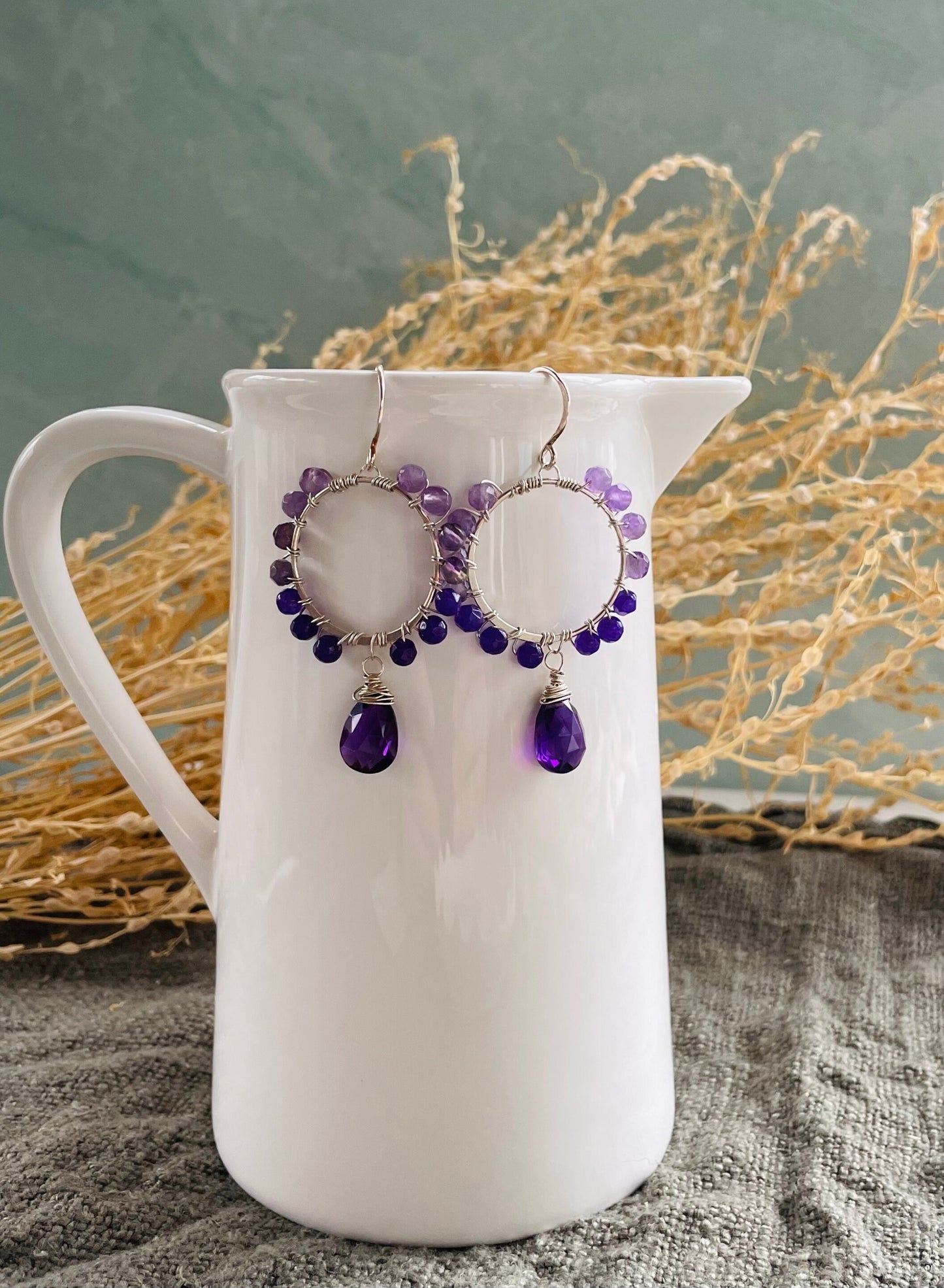 Purple Ombré Gemstone Hoop Earrings