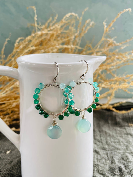 Green Ombré Gemstone Hoop Earrings