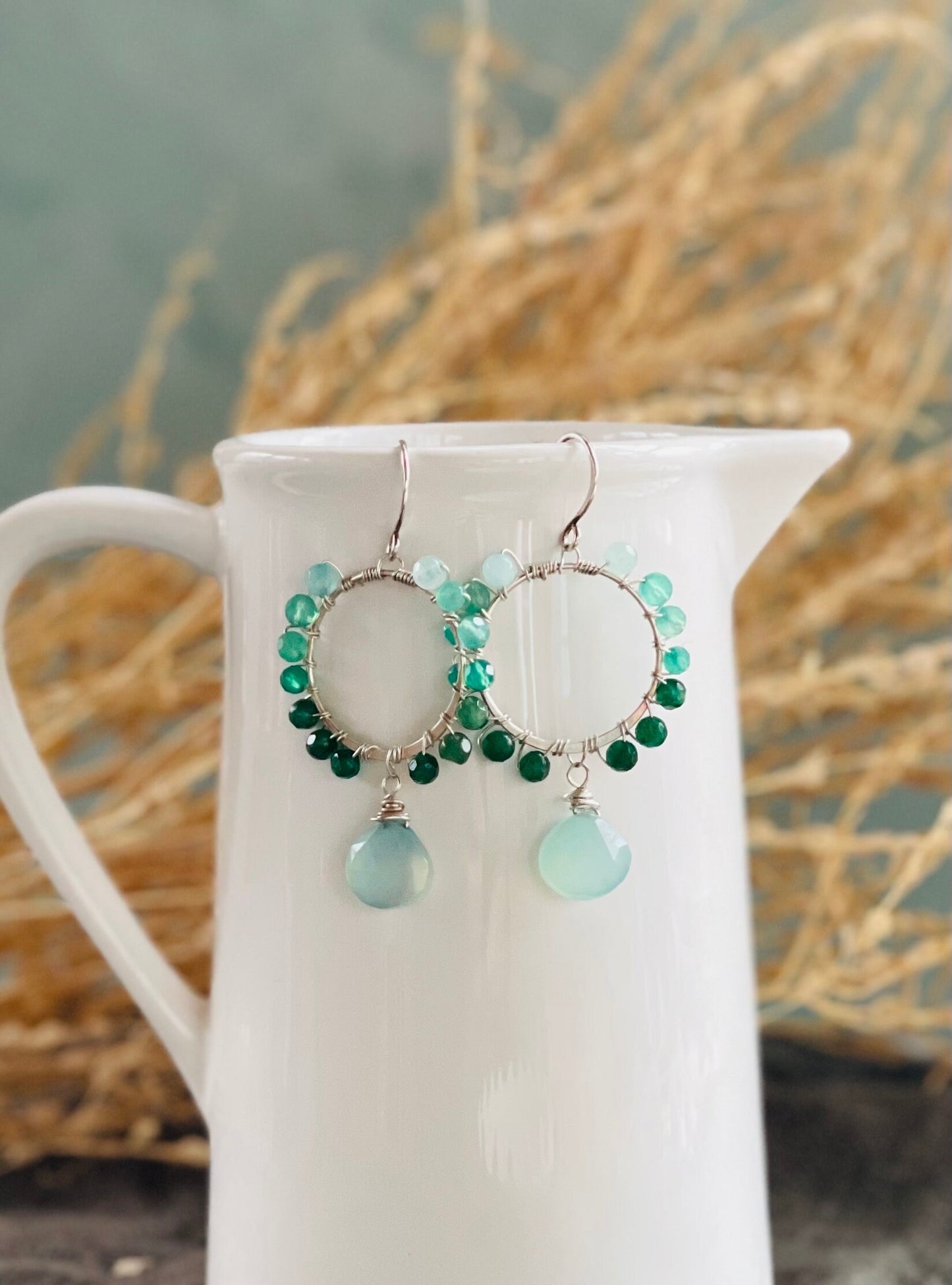 Green Ombré Gemstone Hoop Earrings