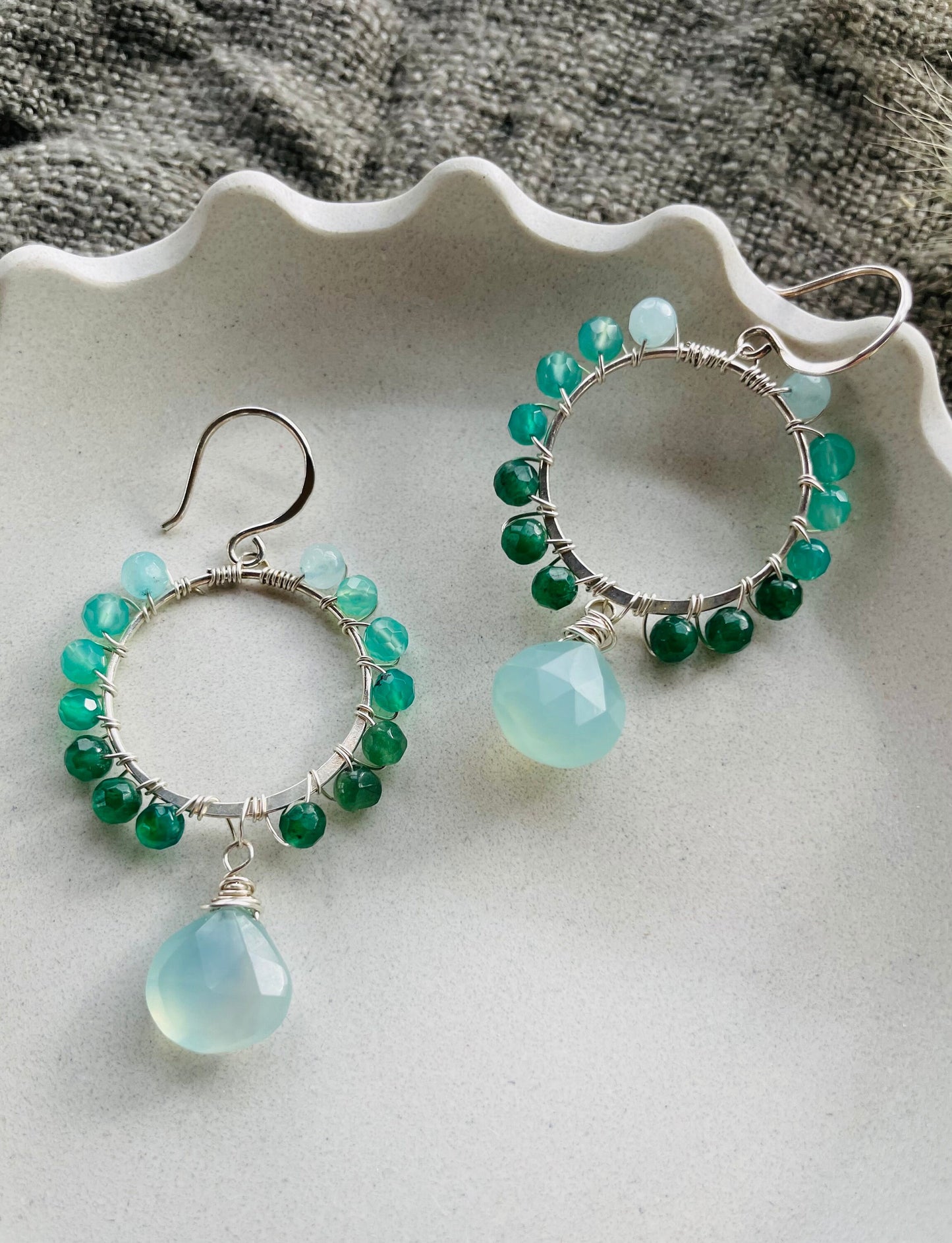 Green Ombré Gemstone Hoop Earrings