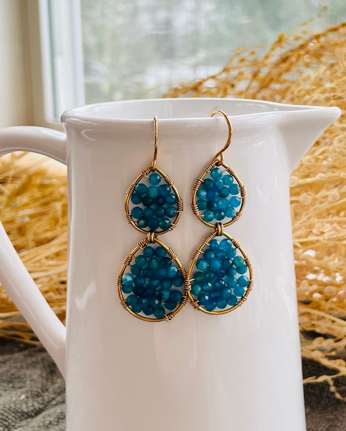 Apatite Teardrop Earrings in Gold