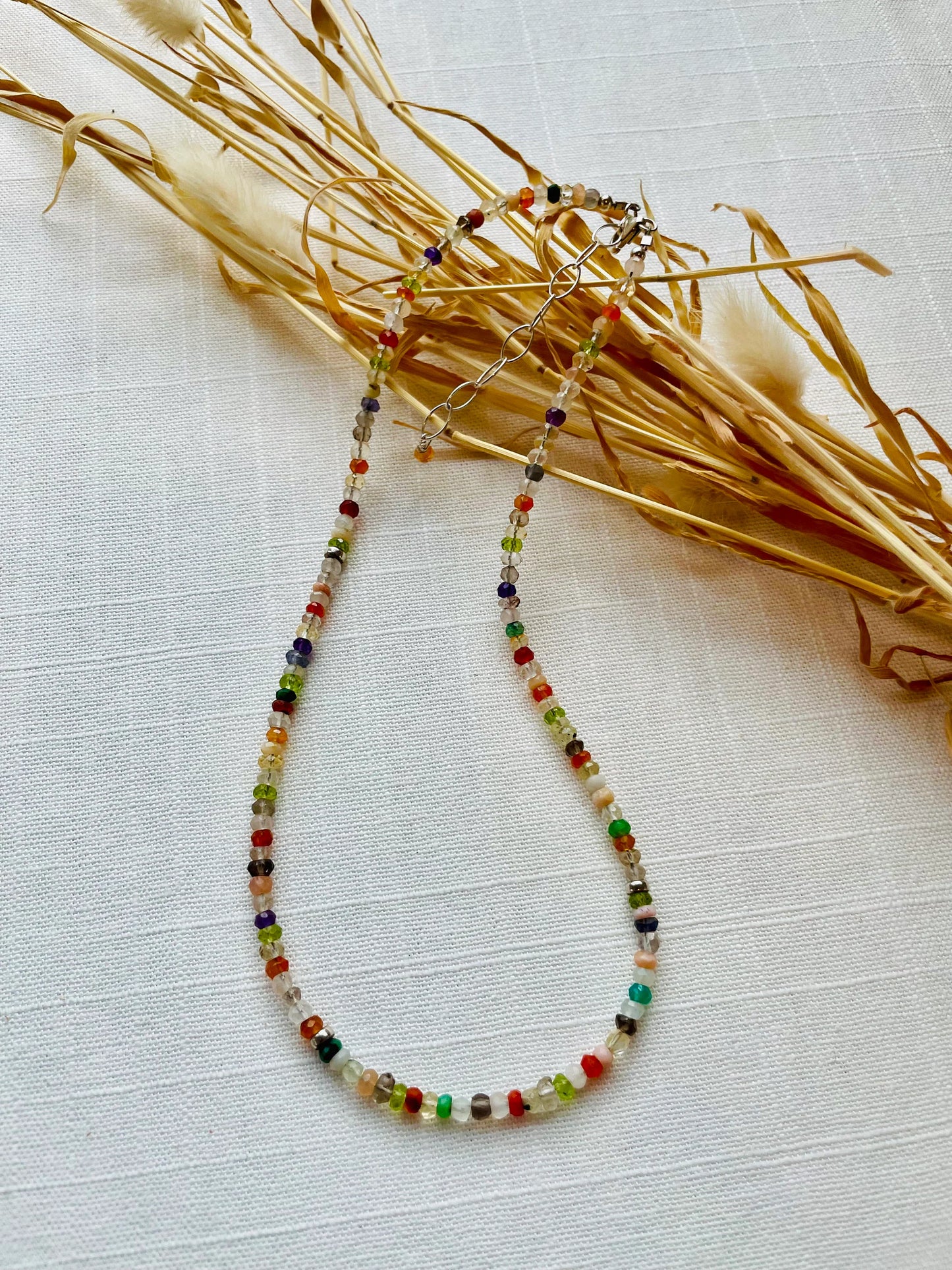 Delicate Faceted Multicolored Gemstone Necklace