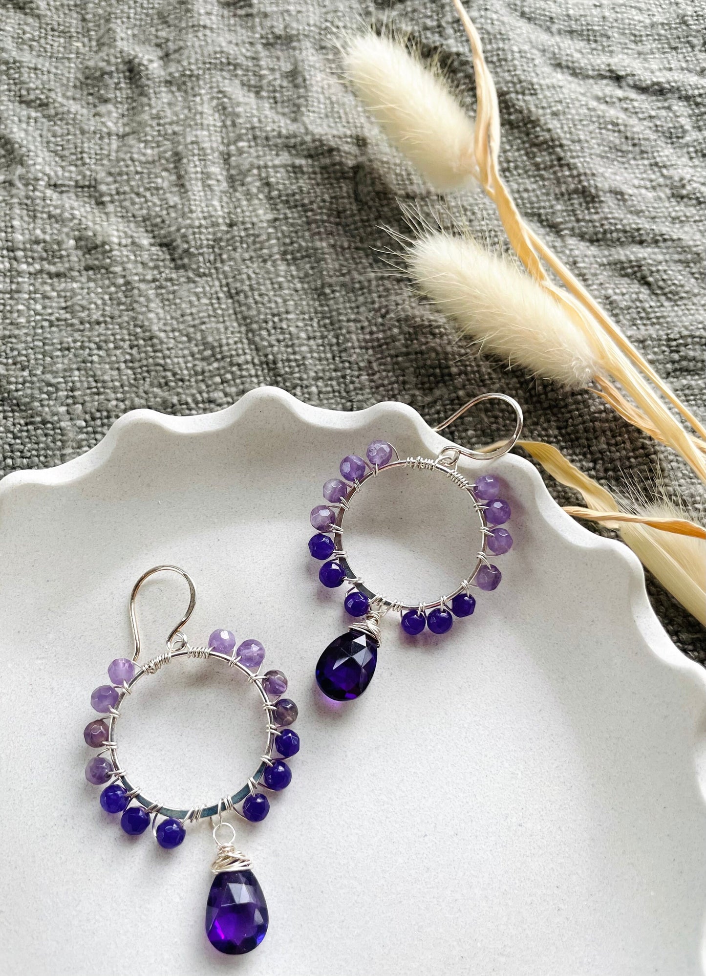 Purple Ombré Gemstone Hoop Earrings