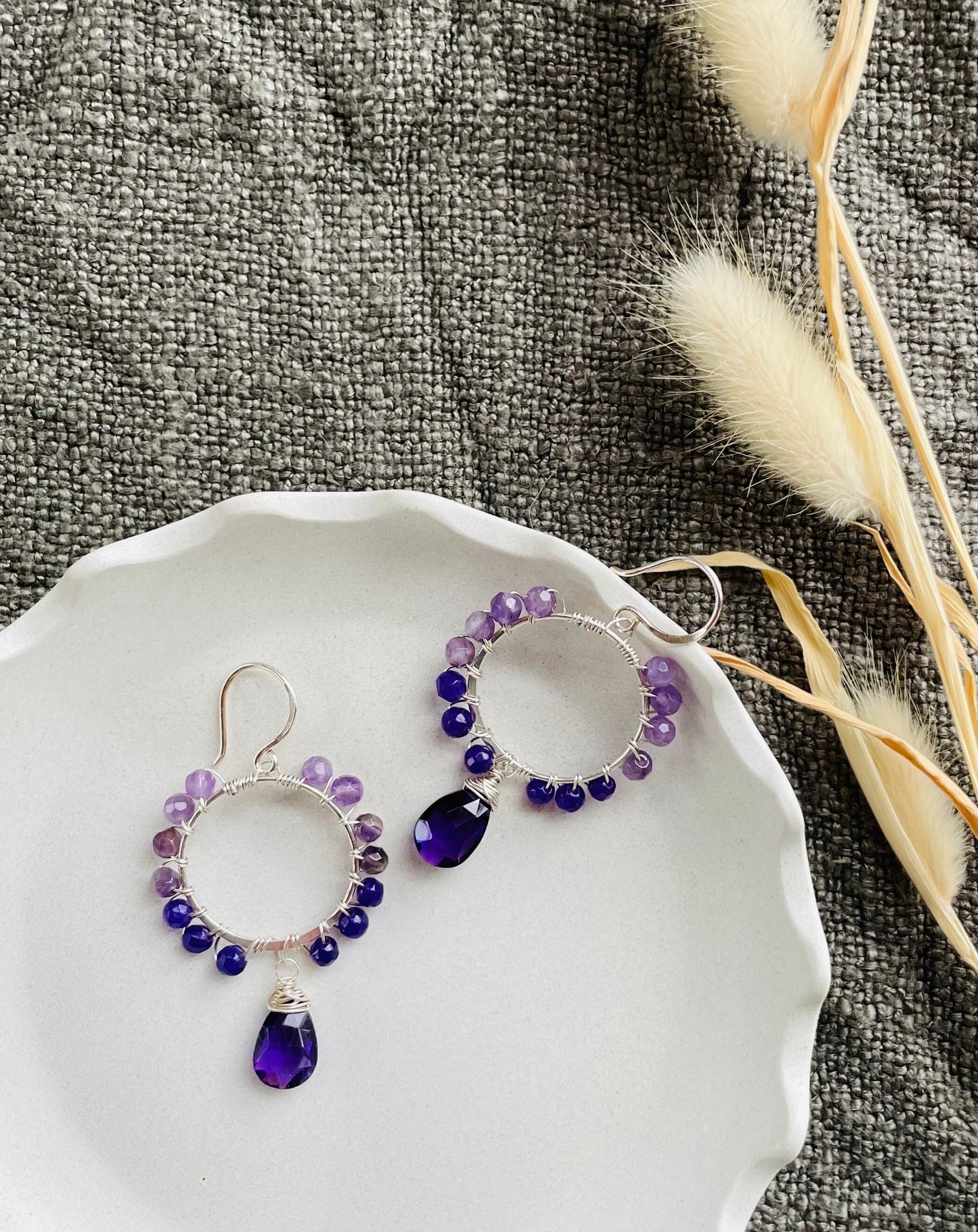 Purple Ombré Gemstone Hoop Earrings