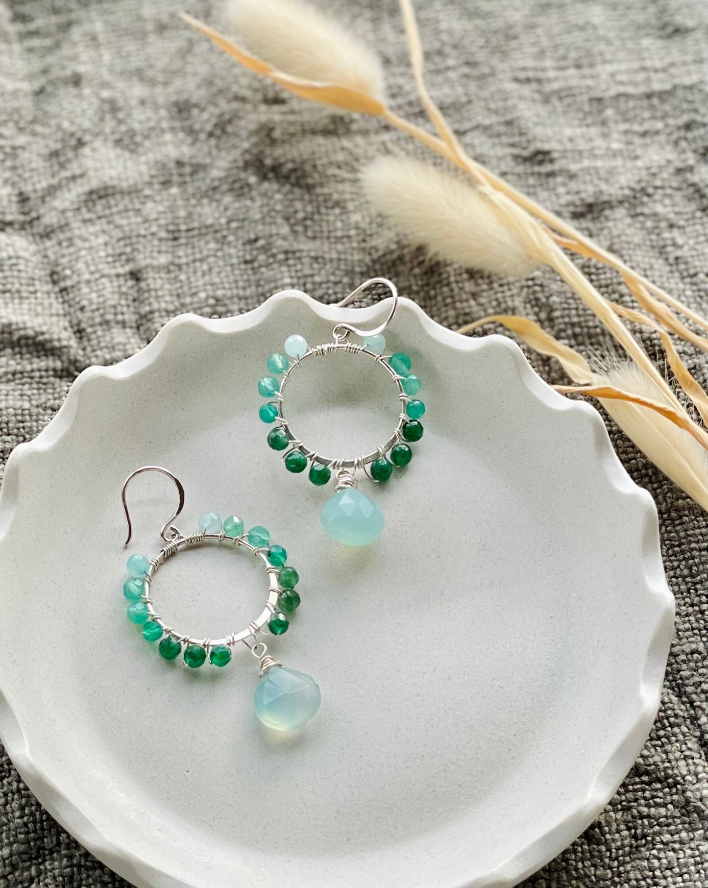 Green Ombré Gemstone Hoop Earrings